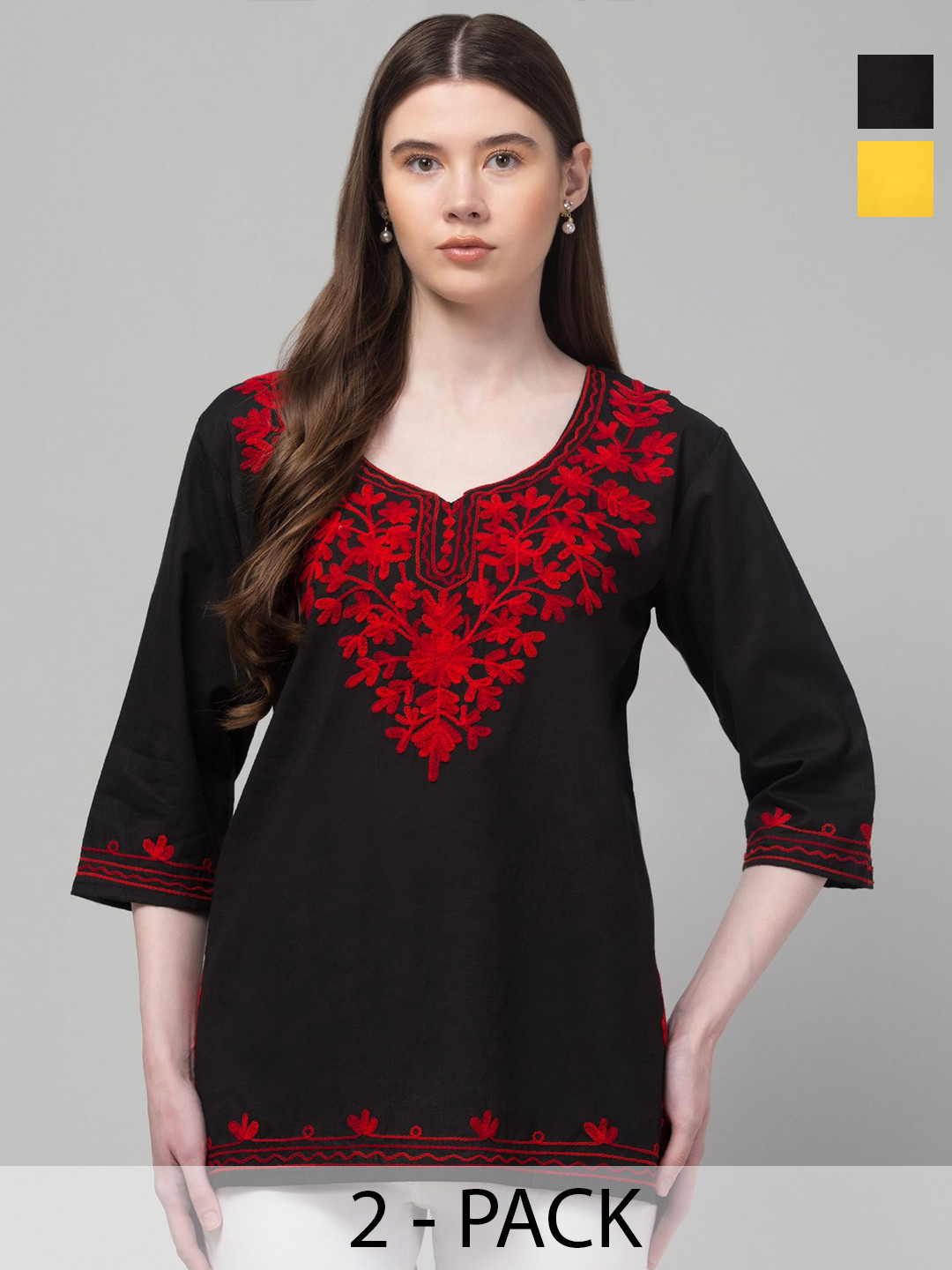 Aura Glam Floral Embroidered Kurti