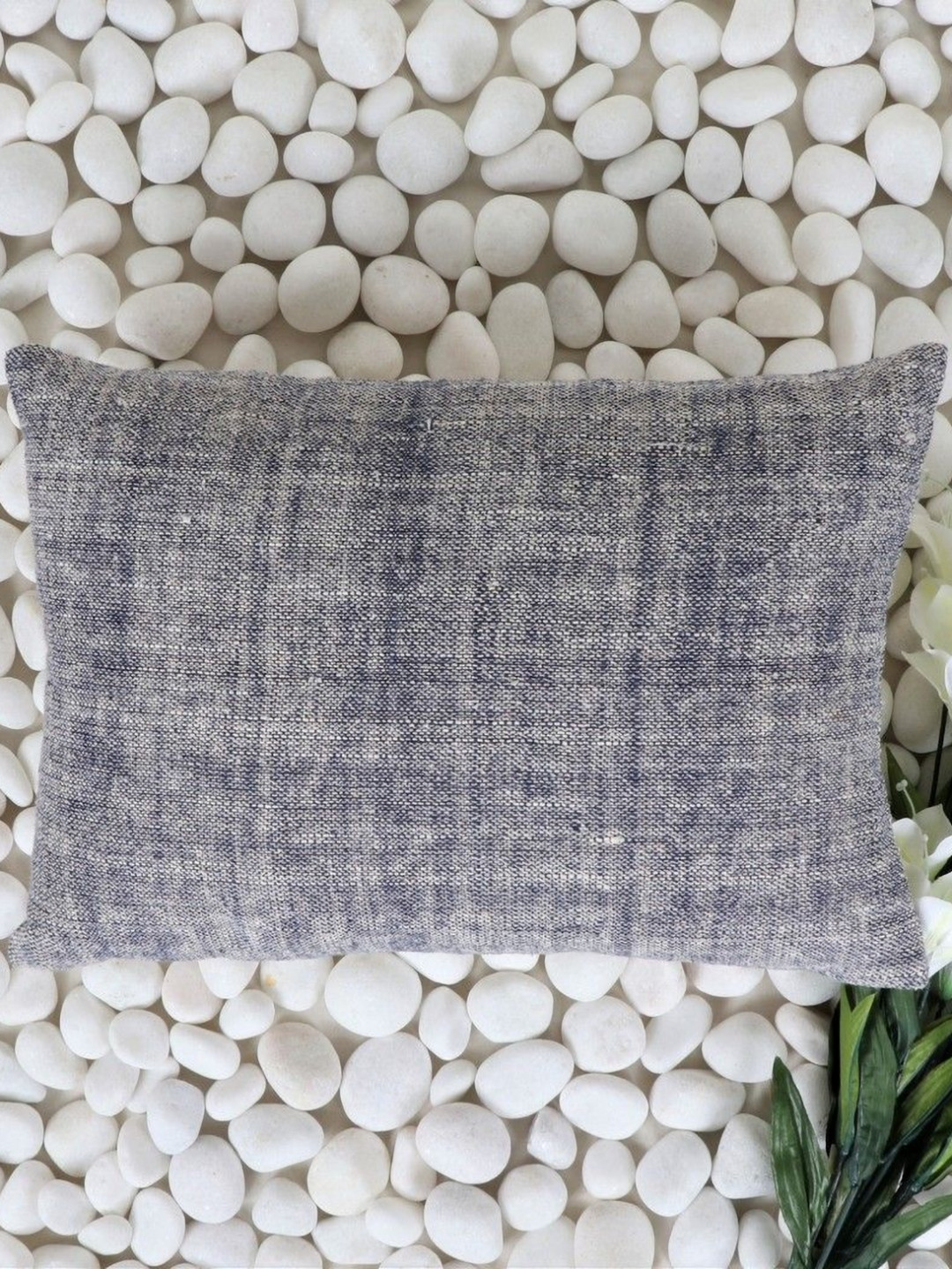 Indihomecraft Blue Abstract Cotton Textured Rectangle Cushion Cover -13.8x19.7In