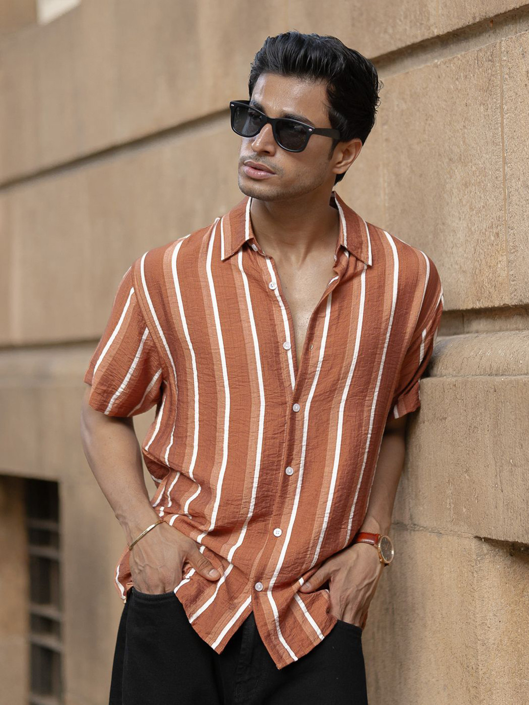 Powerlook Vertical Striped Flowy Shirt