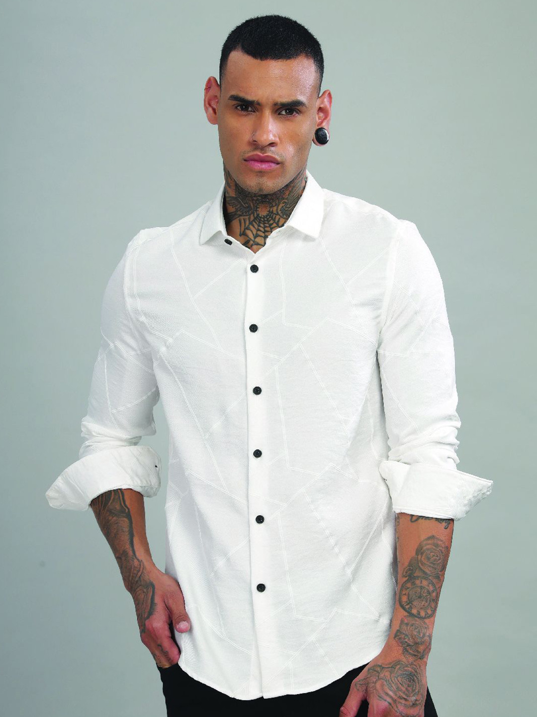 Blu MNKY Smart Slim Fit Abstract Printed Shirt