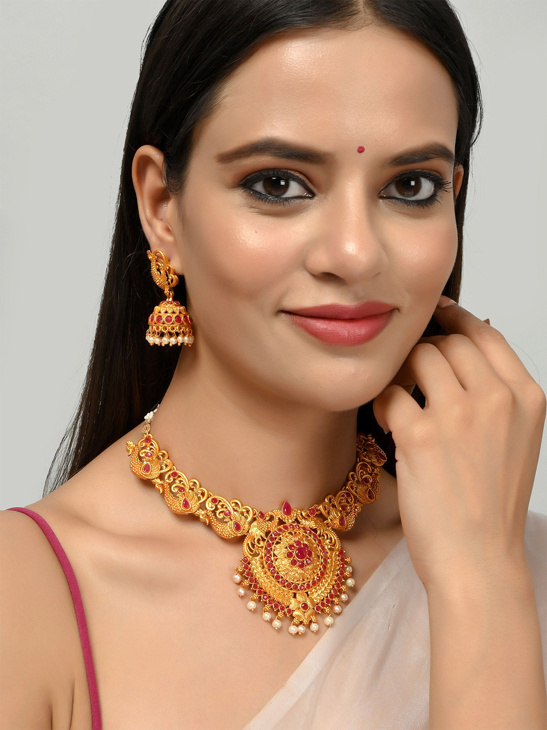 Silvermerc Designs Women Gold & Pink Kundan Bridal Jewelry Set