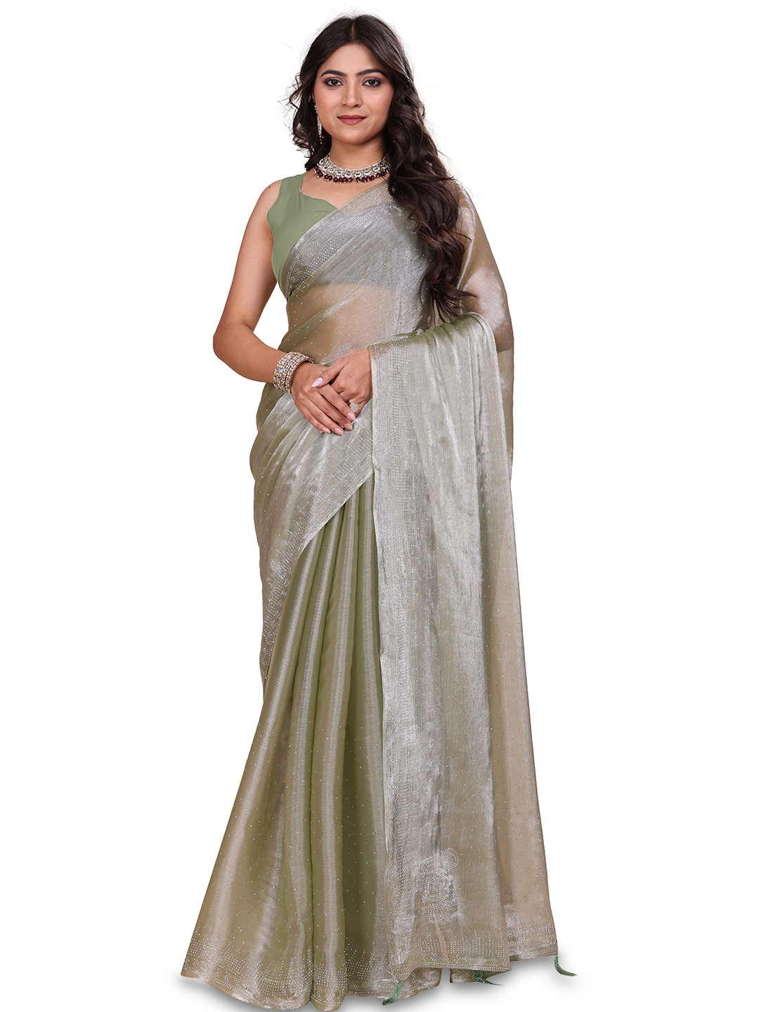 Indian Fashionista Embellished Beads & Stones Organza Saree