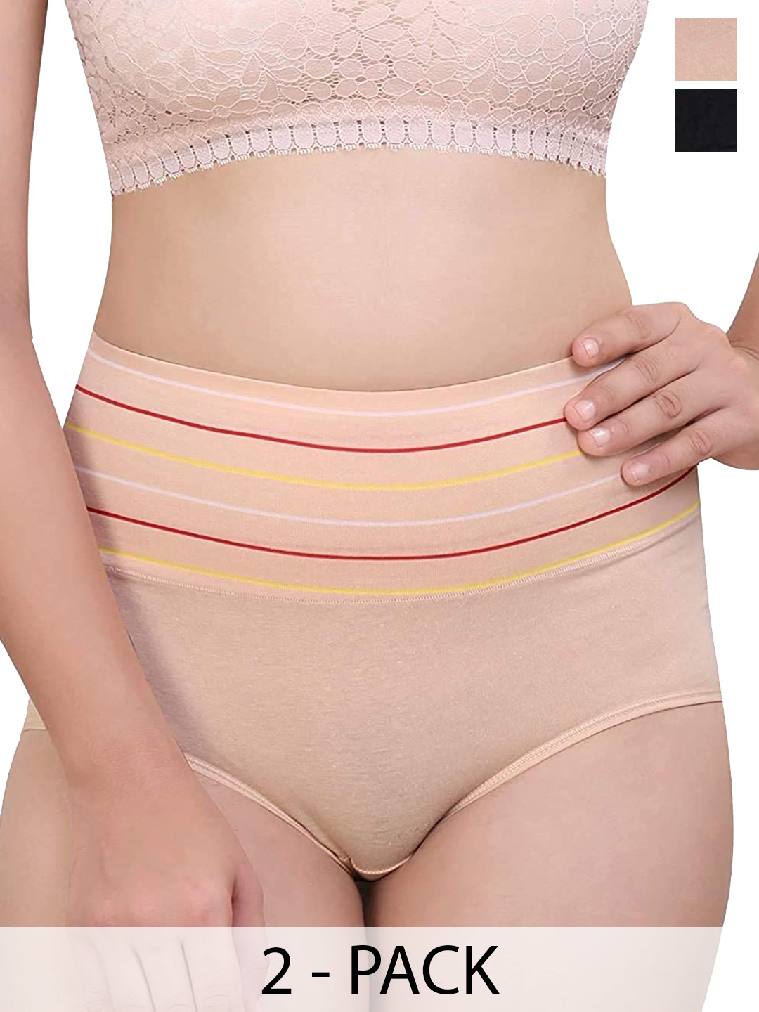Taslar Pack Of 2 Striped Cotton Hipster Briefs 036TLARBREF_BLK_CRM
