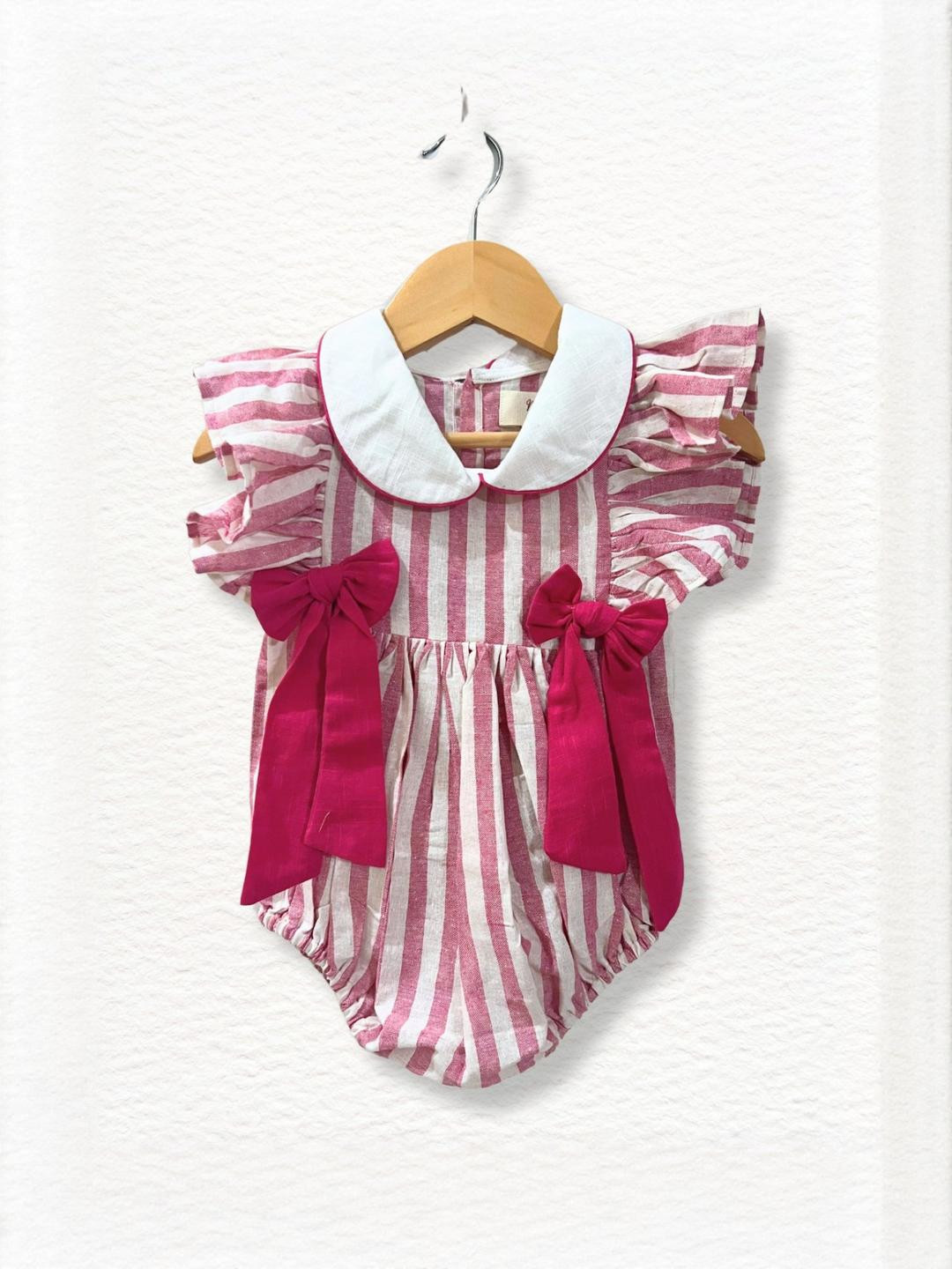 Mamma's Bear Girls Striped Onesie with Bow Detail