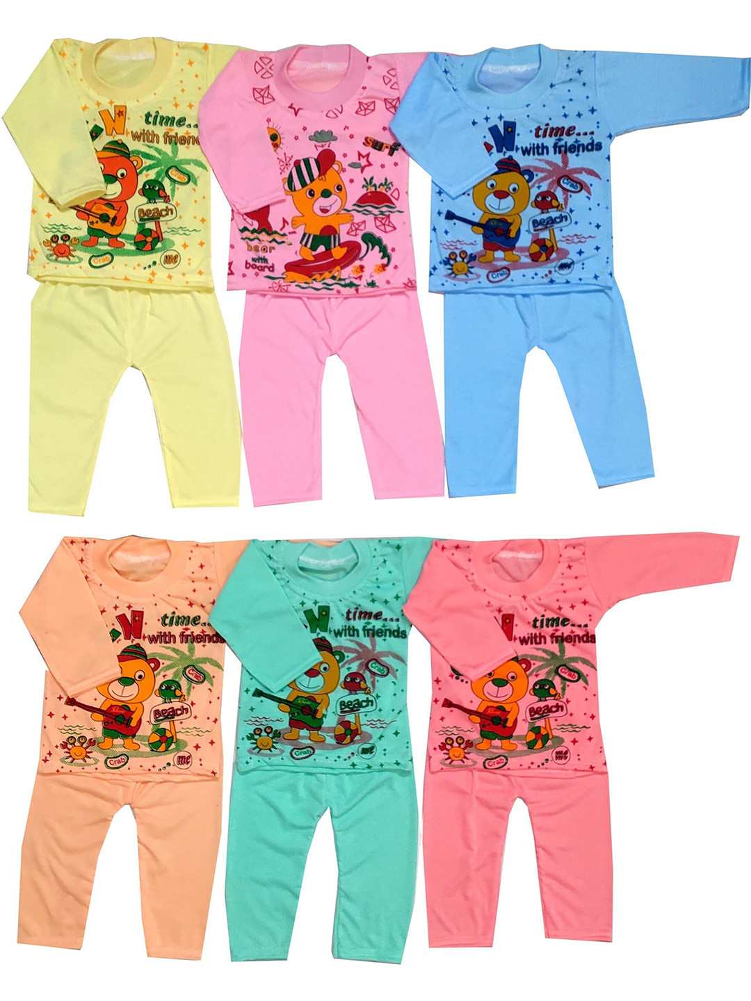 Fly Step Kids-Unisex Pack Of 3 Multi T-shirt & Pyjamas Clothing Set