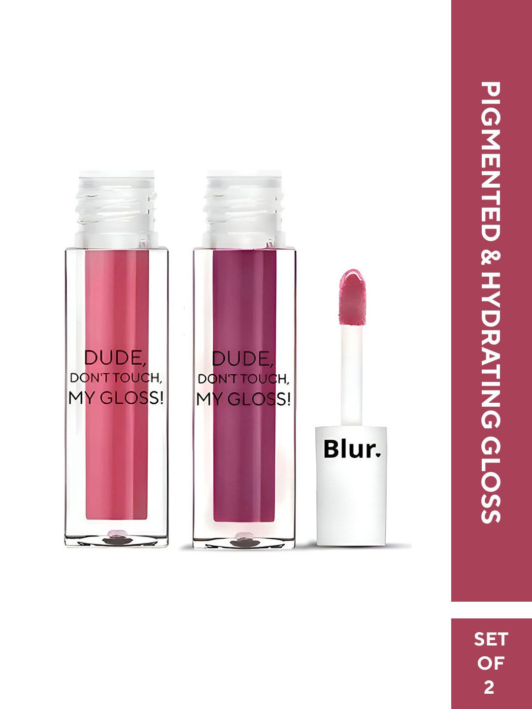 BLUR INDIA Set Of 2 Dude Dont Touch Lip Gloss - 2.5 ml Each - Bubblegum Pink & Mauve
