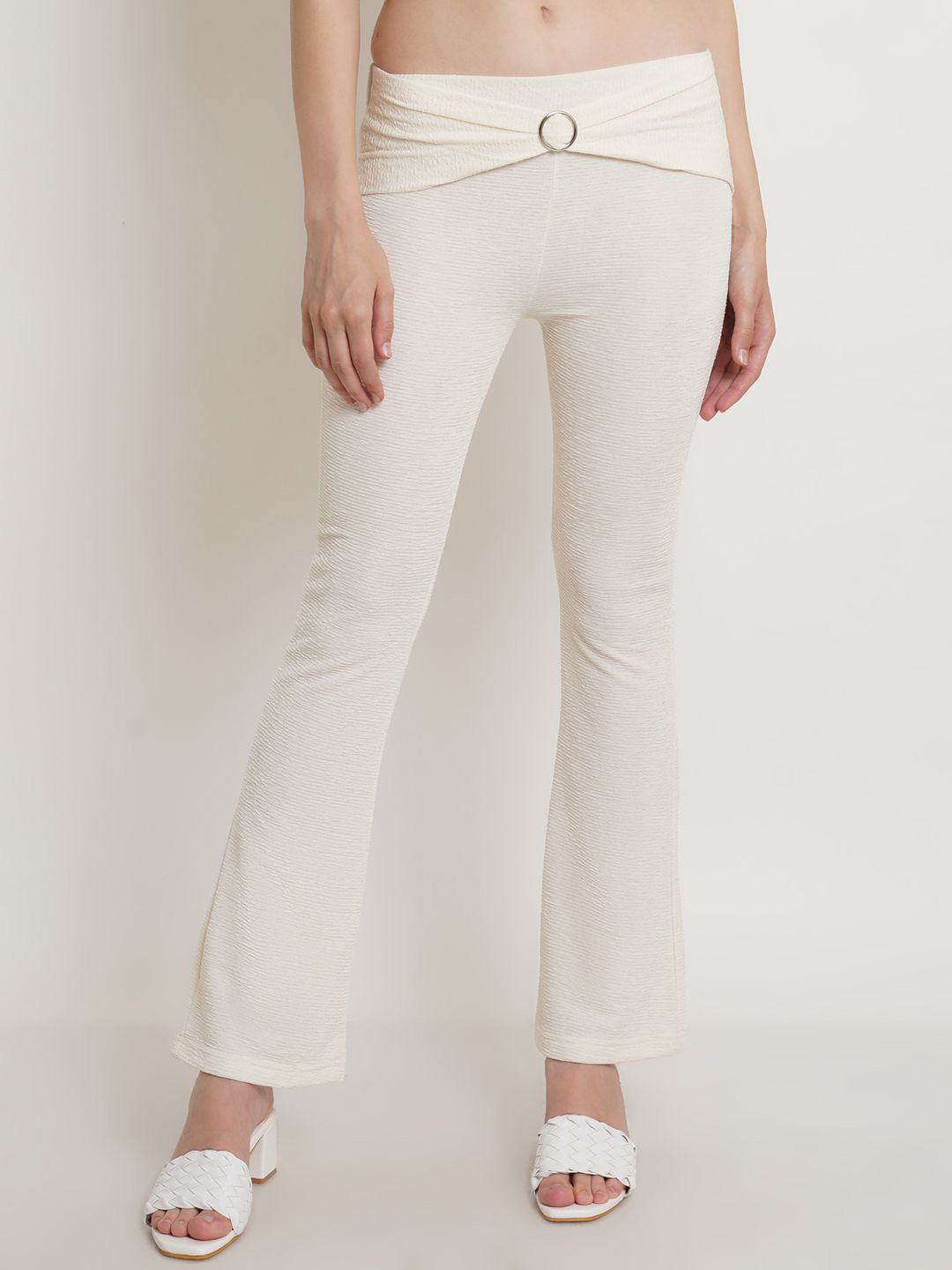 Popwings Women Self Design Smart Non Iron Trousers