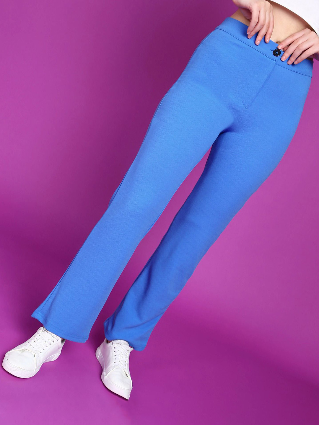 Popwings Women Textured Relaxed Regular Fit High-Rise Flat-Front Formal Trousers