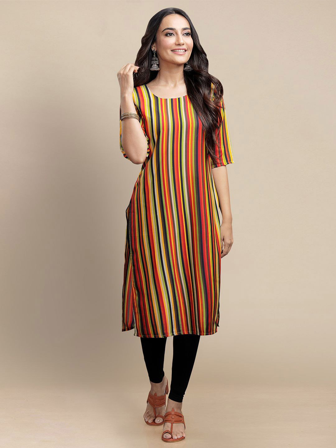 HERE&NOW Women Striped Daily Straight Kurtas