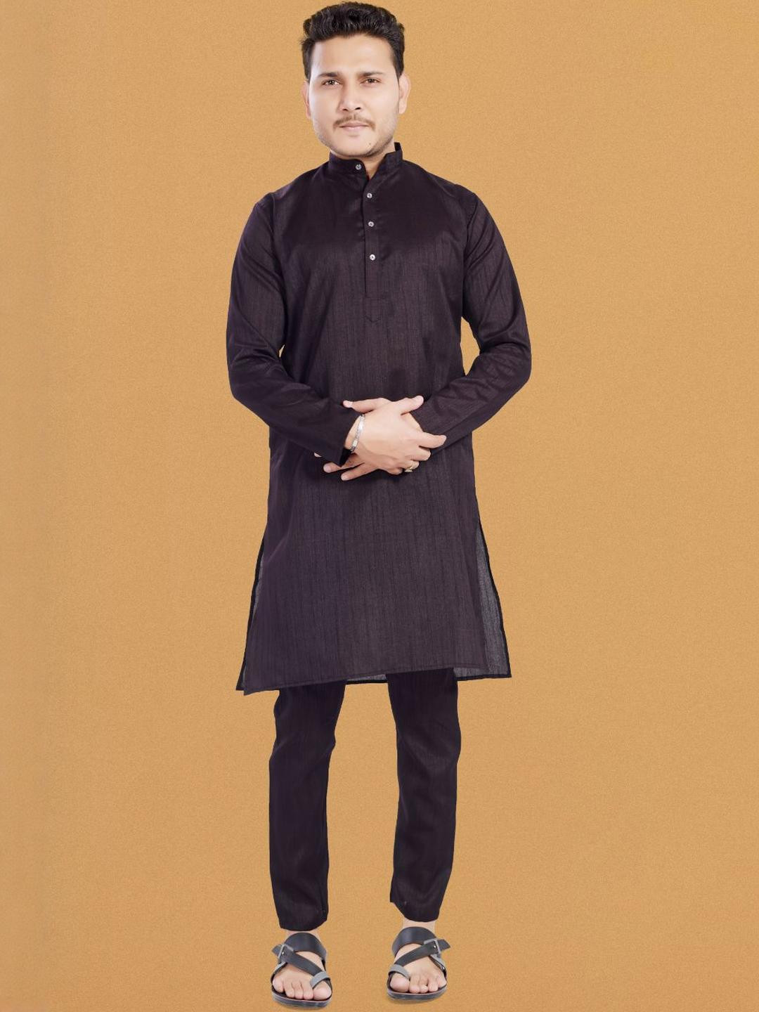 PulseIQ Coffee Brown Dupion Silk Solid Kurta Sets