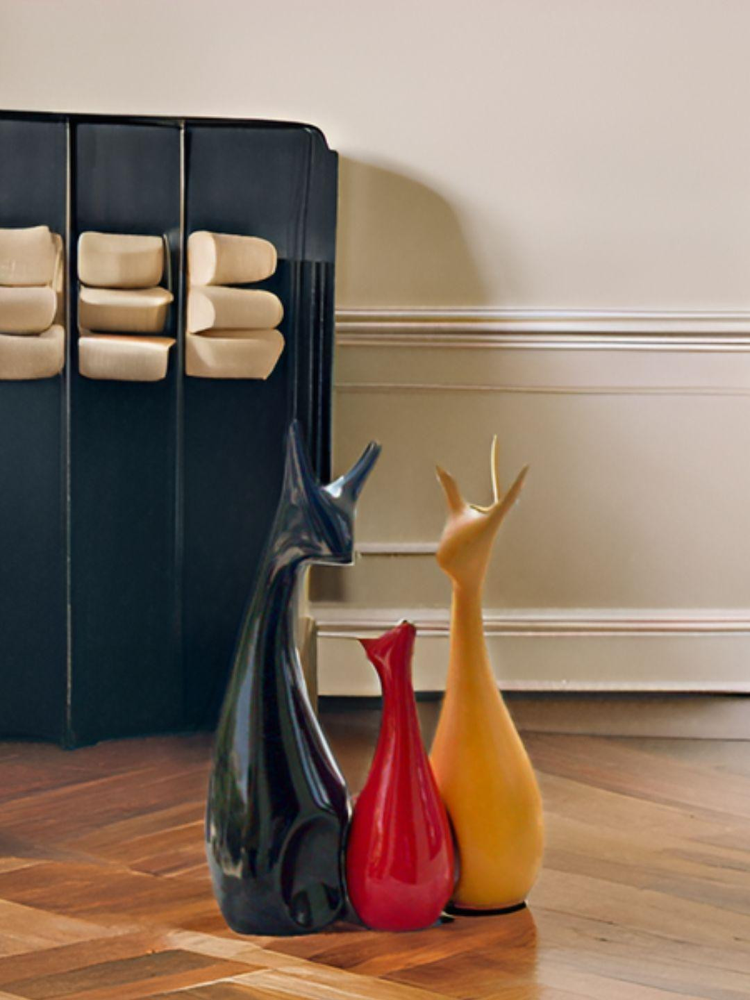 Kraftlik Handicraft Black Ceramic Matte Living Room Set of 3 Large Showpieces - 8 Inches