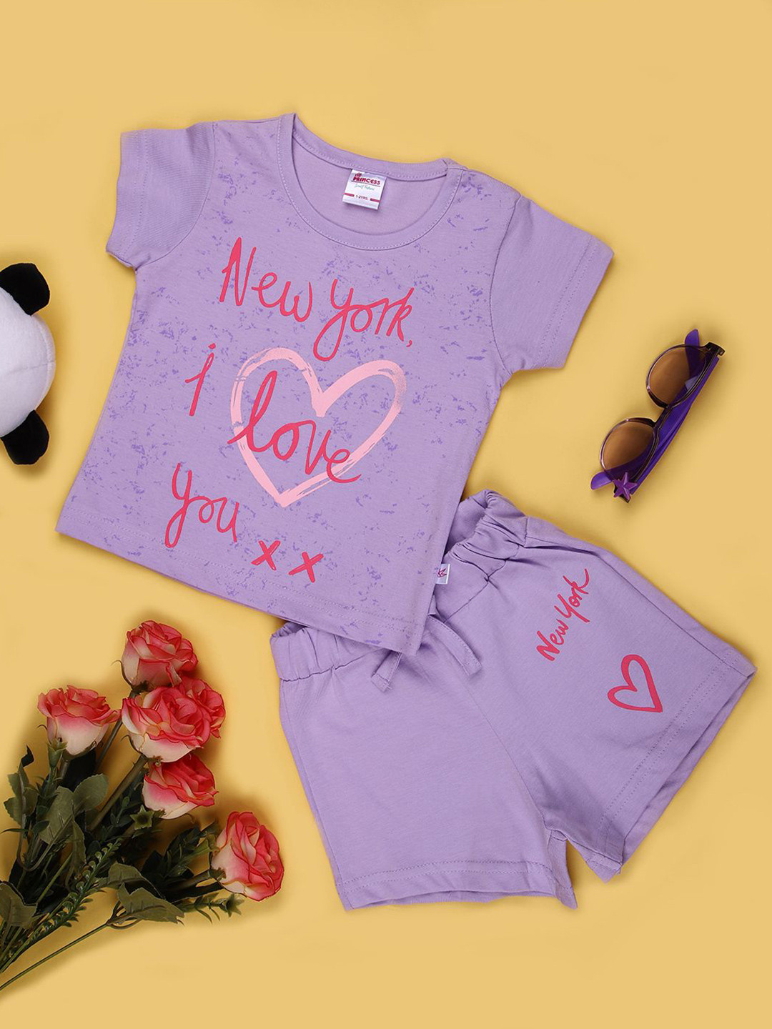 V-Mart Girls Printed Cotton Single Jersey T-Shirt With Shorts