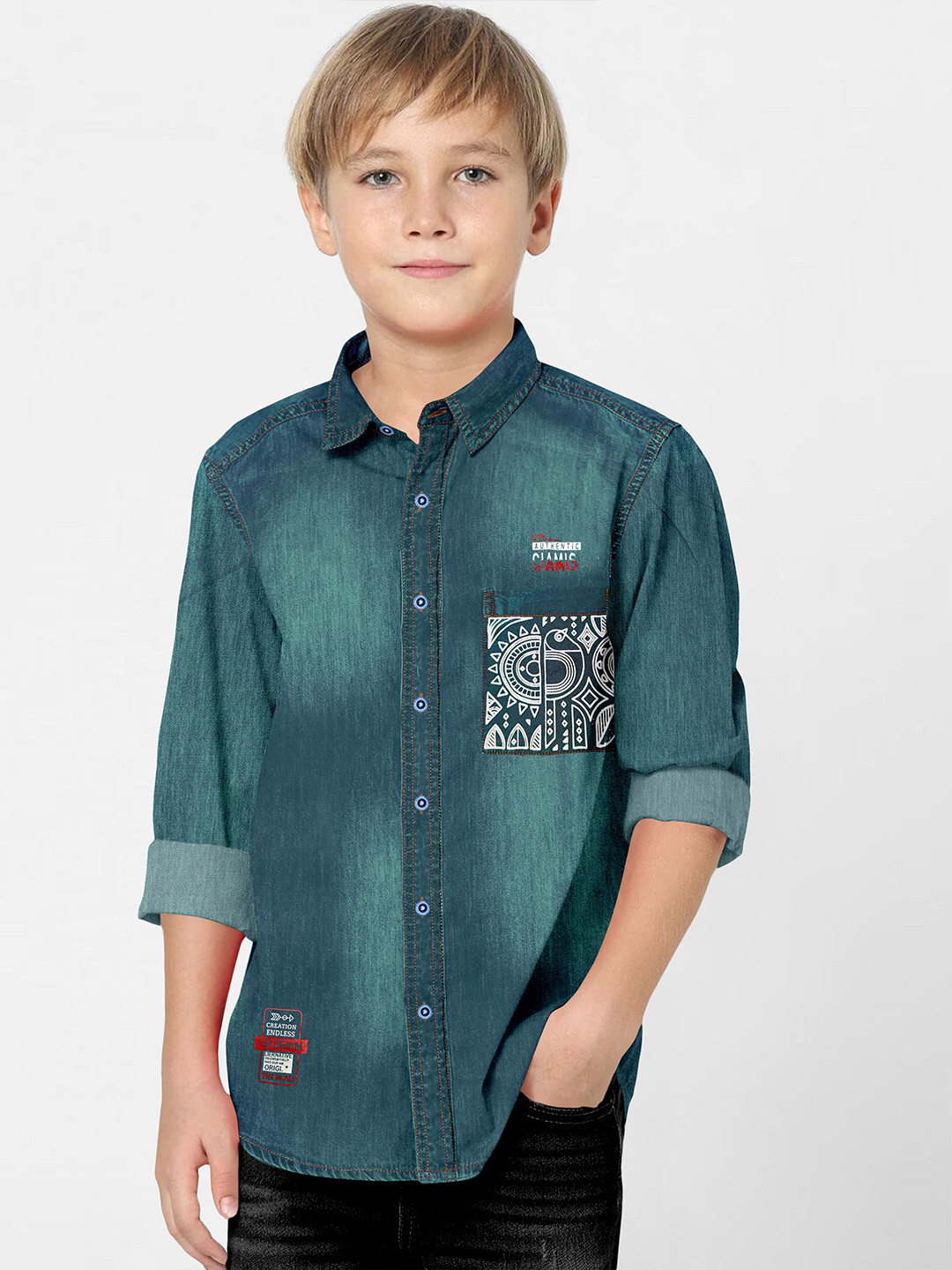 FABFARM Boys Classic Fit Solid Spread Collar Casual Shirt