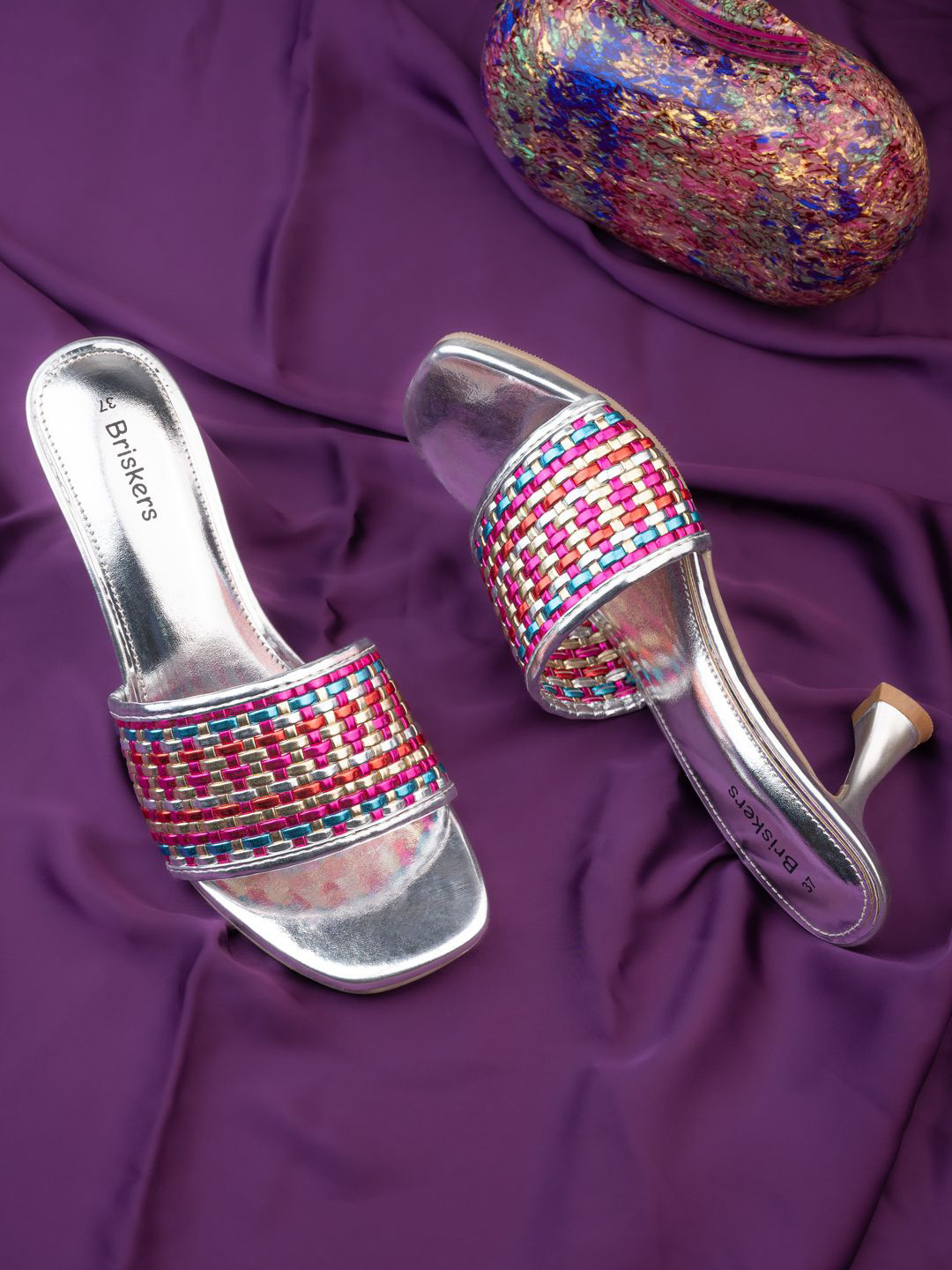 BRISKERS Metallic Kitten Heel Sandals