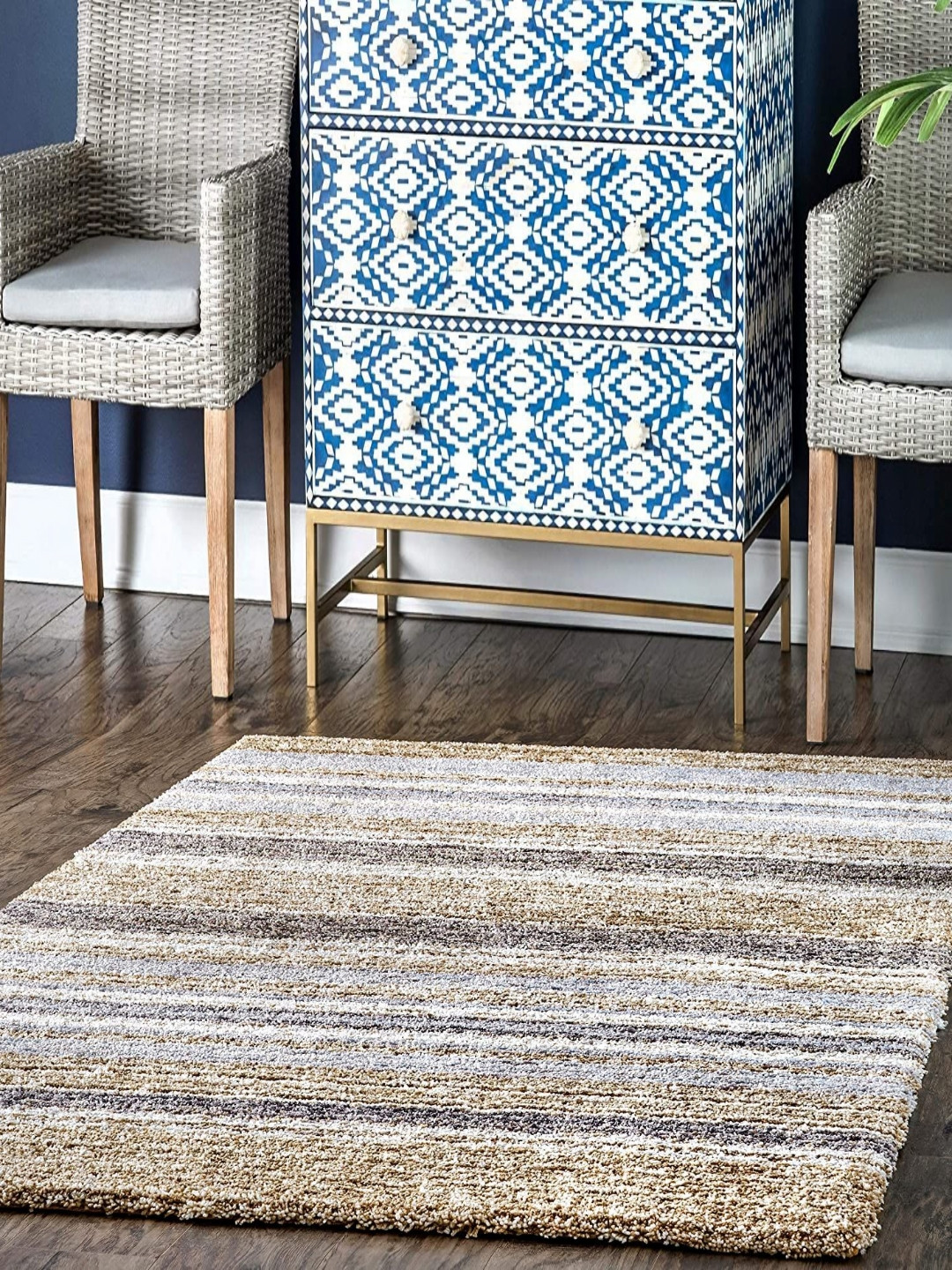 CARPETIFY Teal Striped Anti-Skid Carpet
