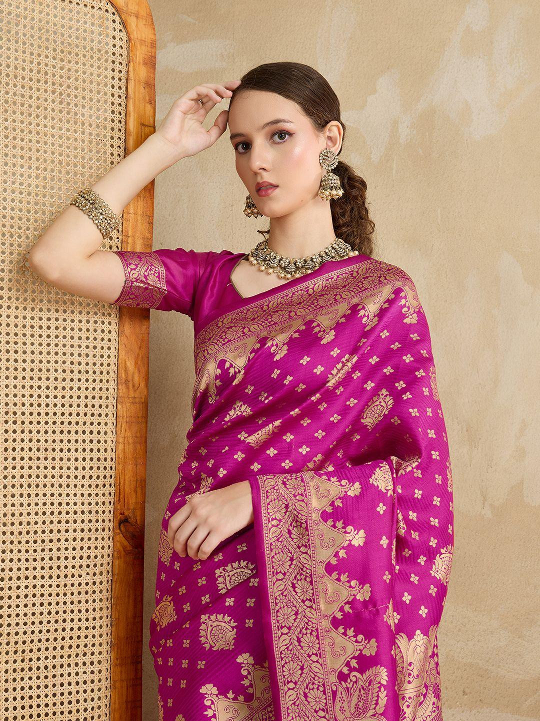 Shreyansh creation Pink Woven Design Sarees