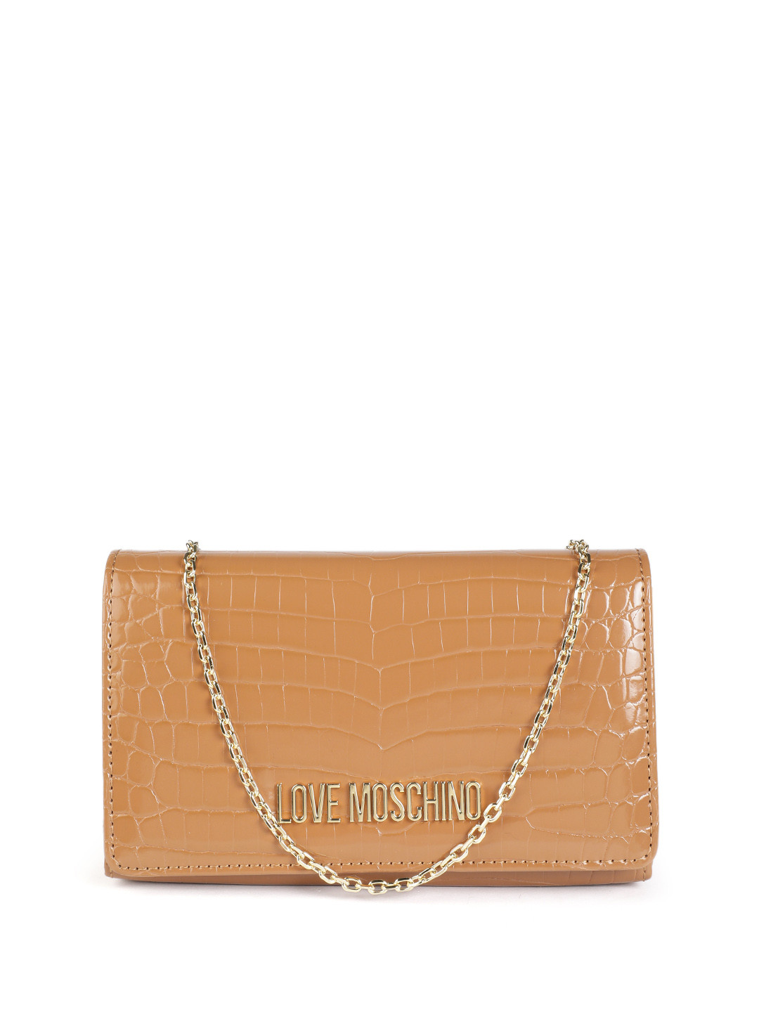LOVE MOSCHINO Croc-Effect Textured Foldover Clutch with Detachable Shoulder Strap