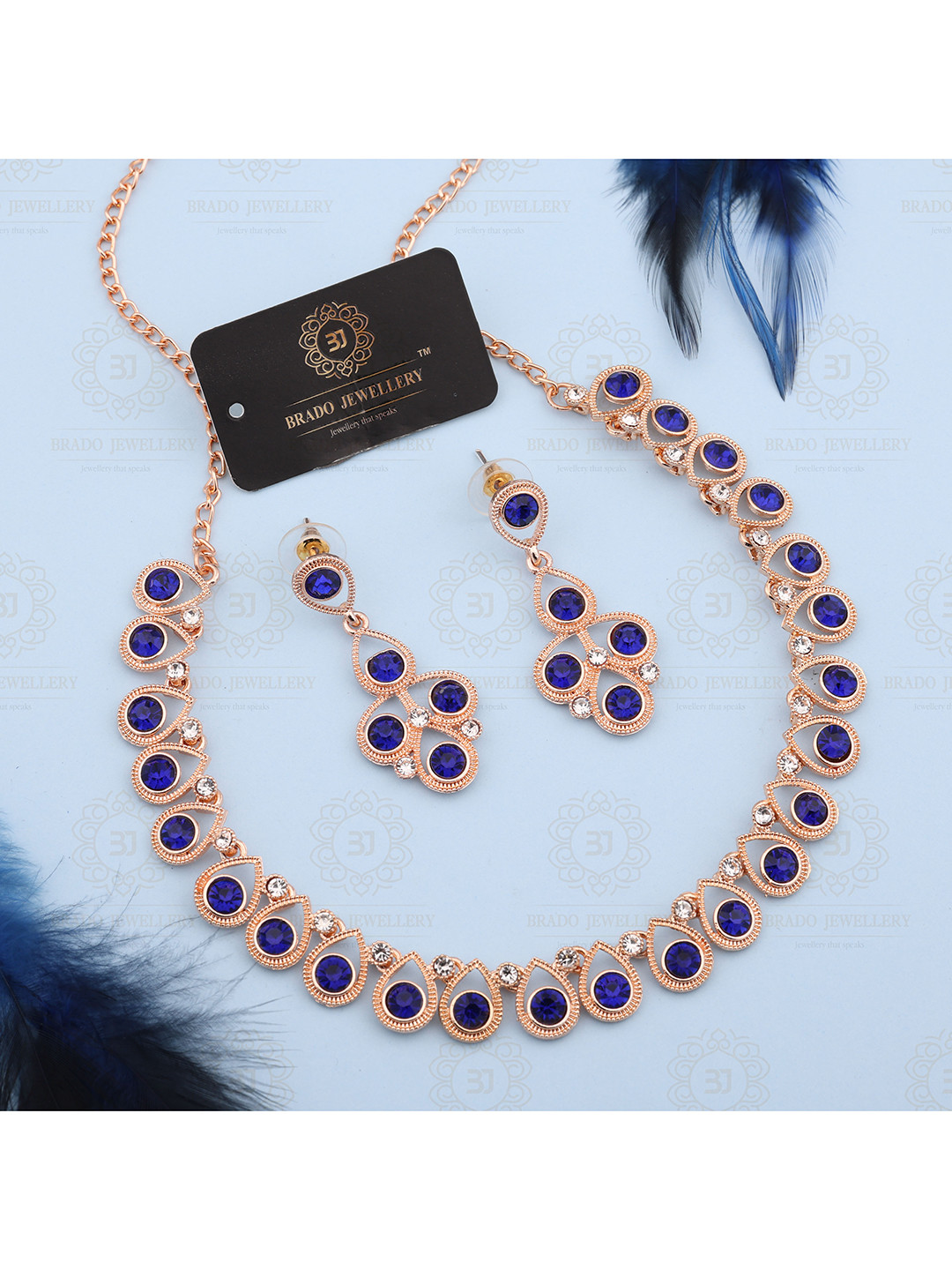 Pack of 2 Brass Gold-plated Rose Gold Blue Jewellery Set