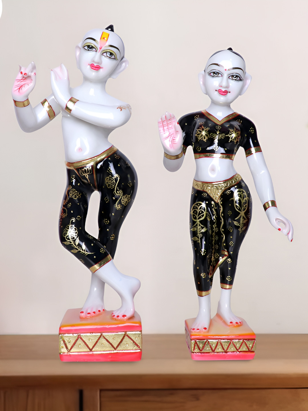 Aura Jugal Jodi White Marble Glossy Prayer Room Set of 2 Small Showpieces - 17.3 Inches