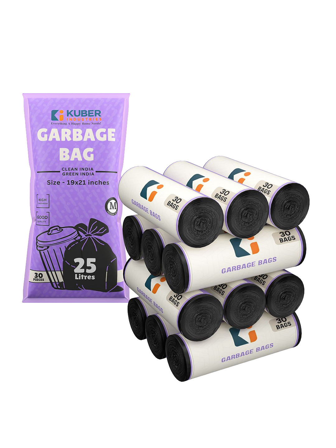 Kuber Industries Unisex Premium Garbage Bags for Dustbin | 360 Bags (12 Rolls) Black