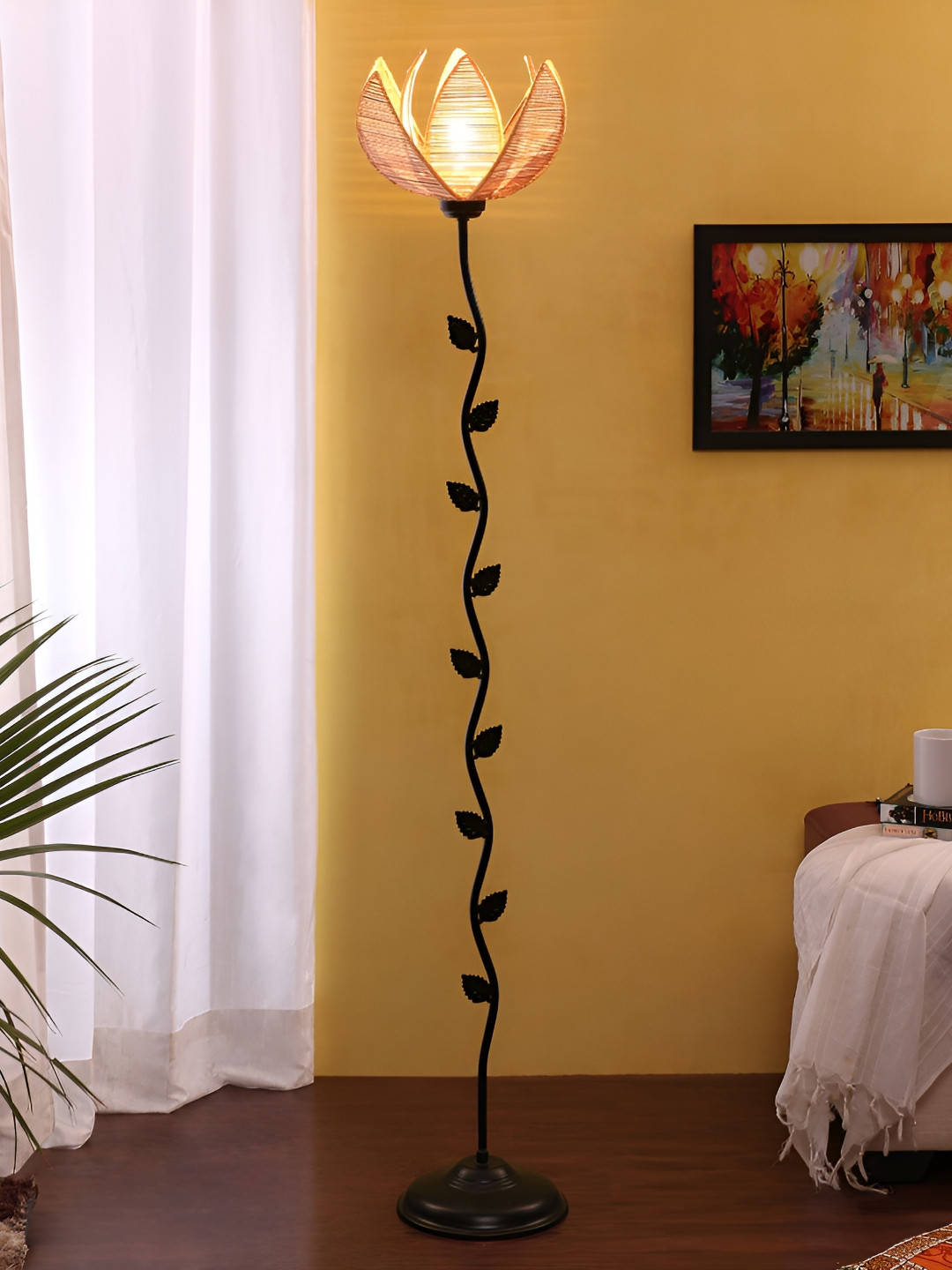 Devansh Black & Beige Abstract Rose Leaf Floor Lamp