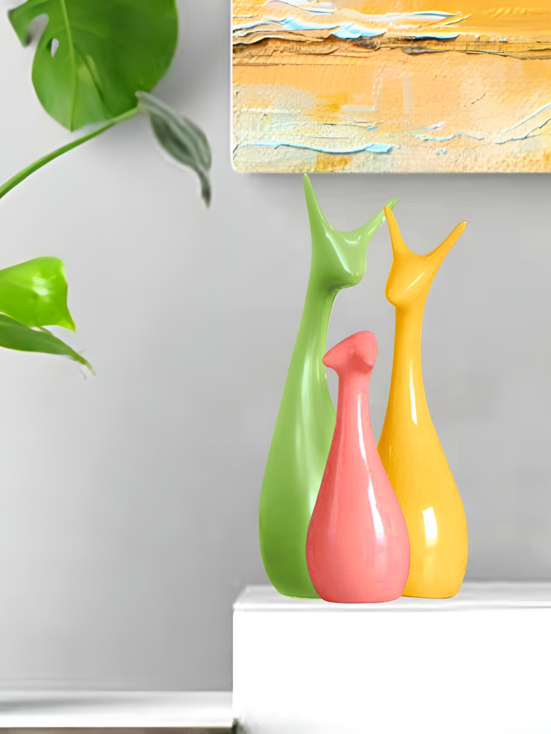 Aura Cats Grey Melange Polyresin Glossy Living Room Set of 2 Small Showpieces -