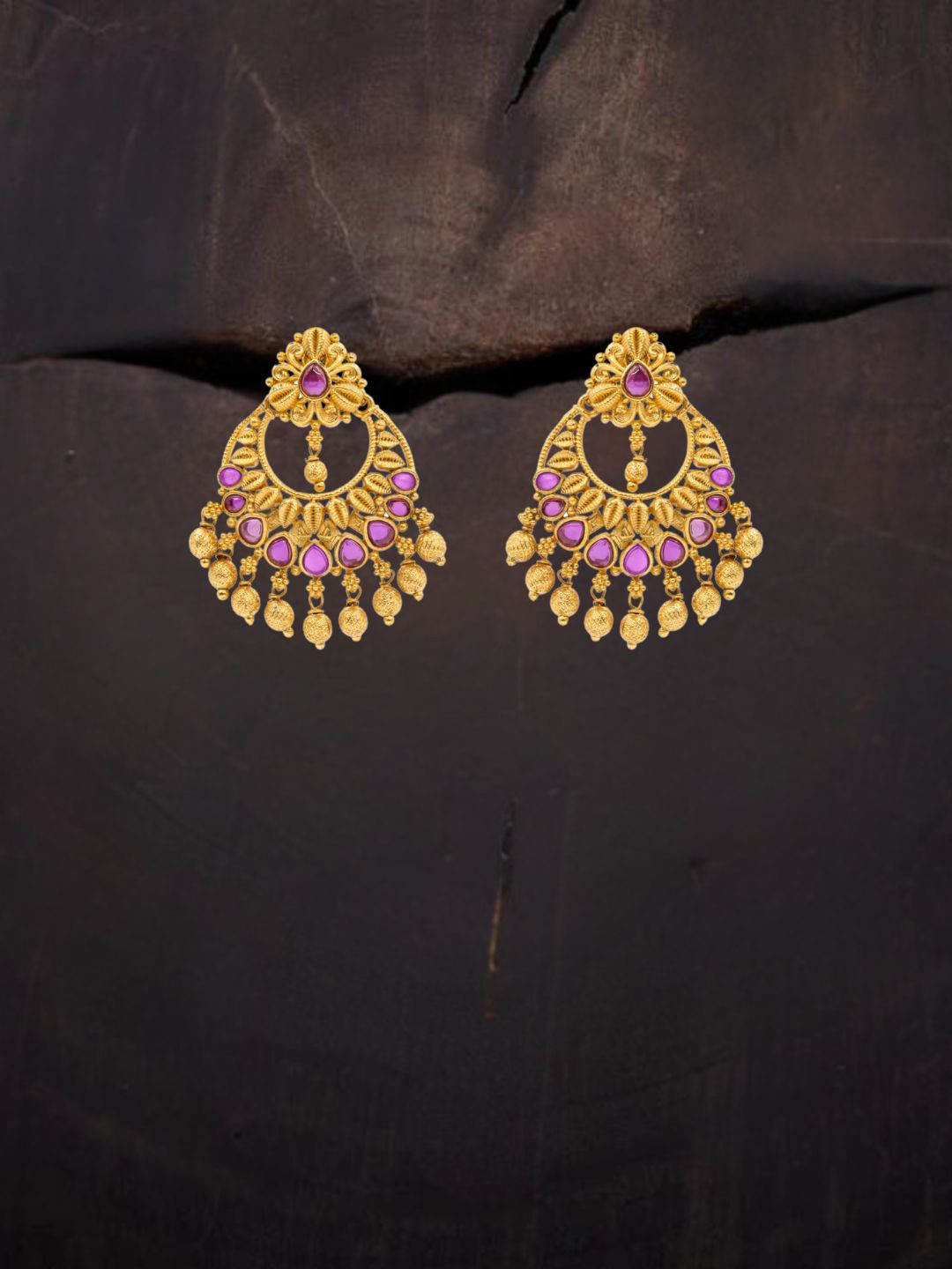 South Temple Jewellery Gold-Plated Stones Studded Crescent Shaped Antique Chandbalis
