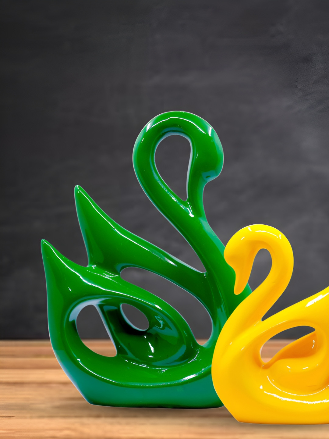 Aura Swan Yellow Polyresin Glossy Kitchen Set of 2 Tiny Showpieces - 10.2 Inches