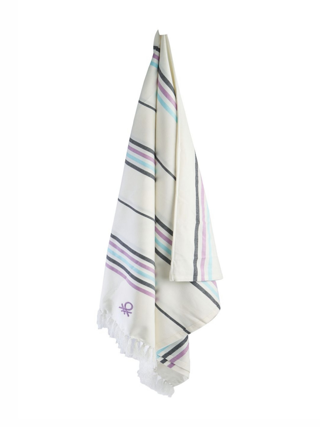 United Colors of Benetton White & Purple Striped Bamboo 233 GSM Bath Towel
