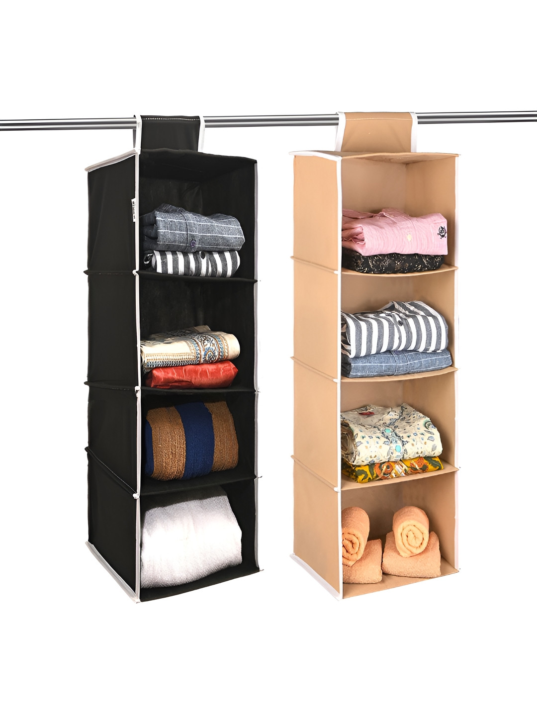 Aura Black & Brown 2 Pieces Foldable 4 Shelf Hanging Closet Organisers