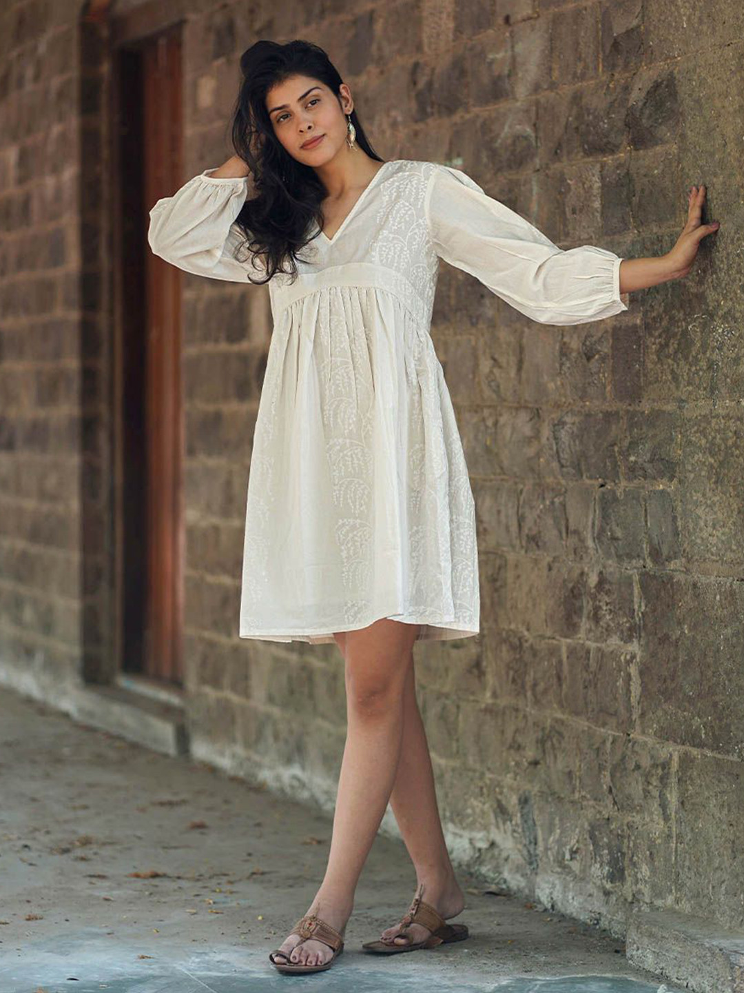 Chidiyaa Safed Mist on Marble Ivory Block Printed Cotton Dress