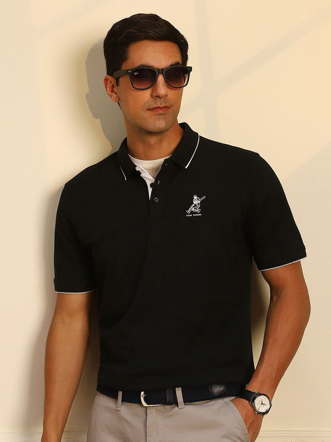 Peter England Casuals Men's Regular fit polo with Viv Richards signature graphic