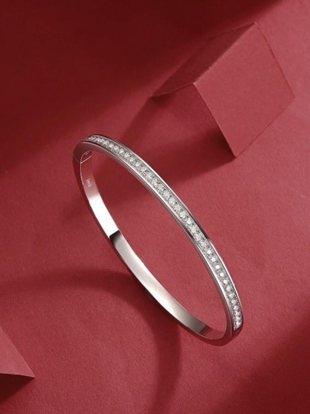 Cubic Zirconia Silver-Plated Kada Bracelet