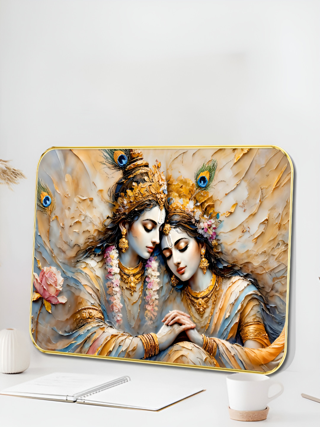 Myntra Elegant Homes Blue & Gold-Toned Wood Religious Wall Paintings