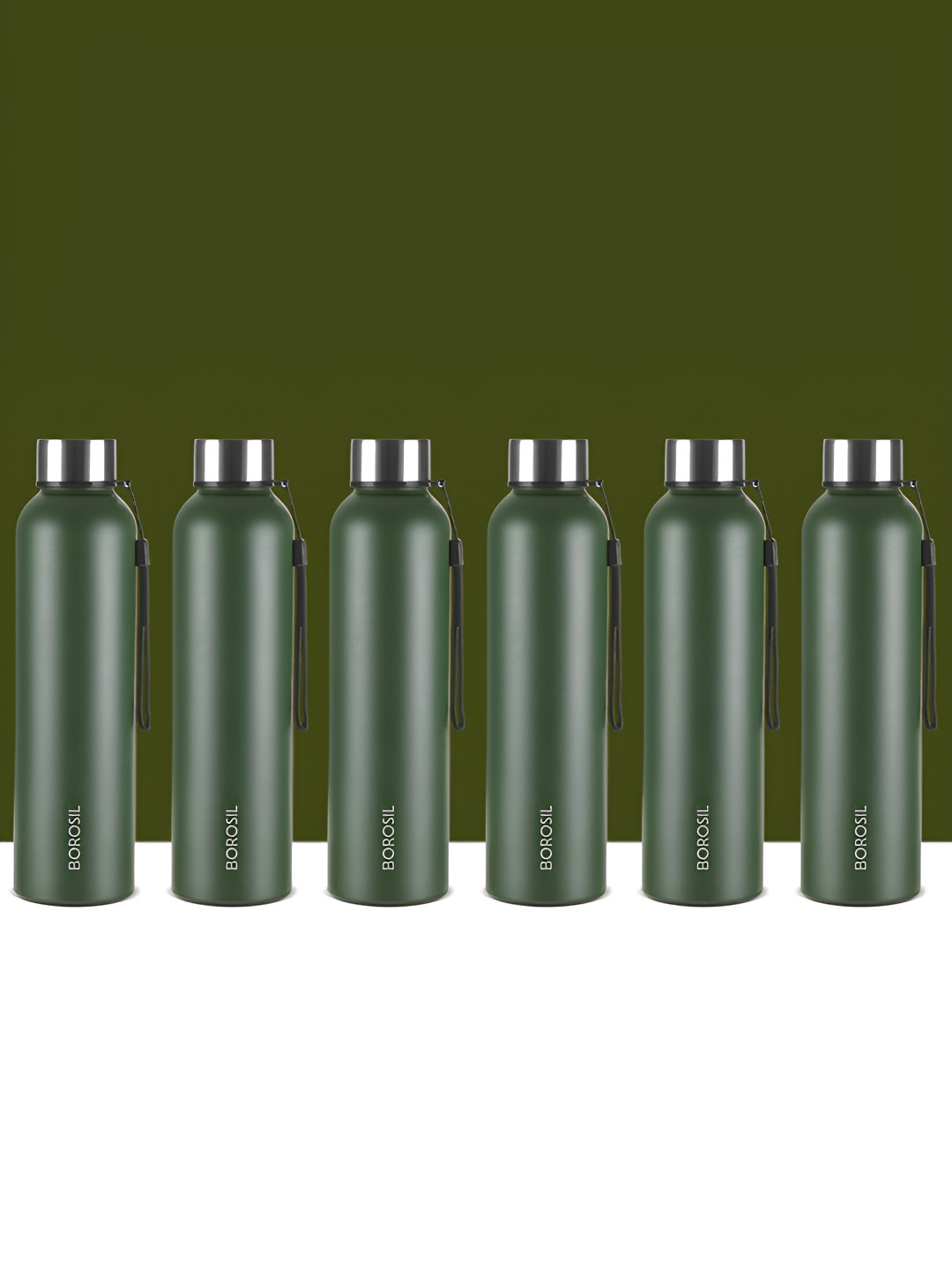 BOROSIL Unisex Green Set of 6 Stainless Steel Solid Water Bottle