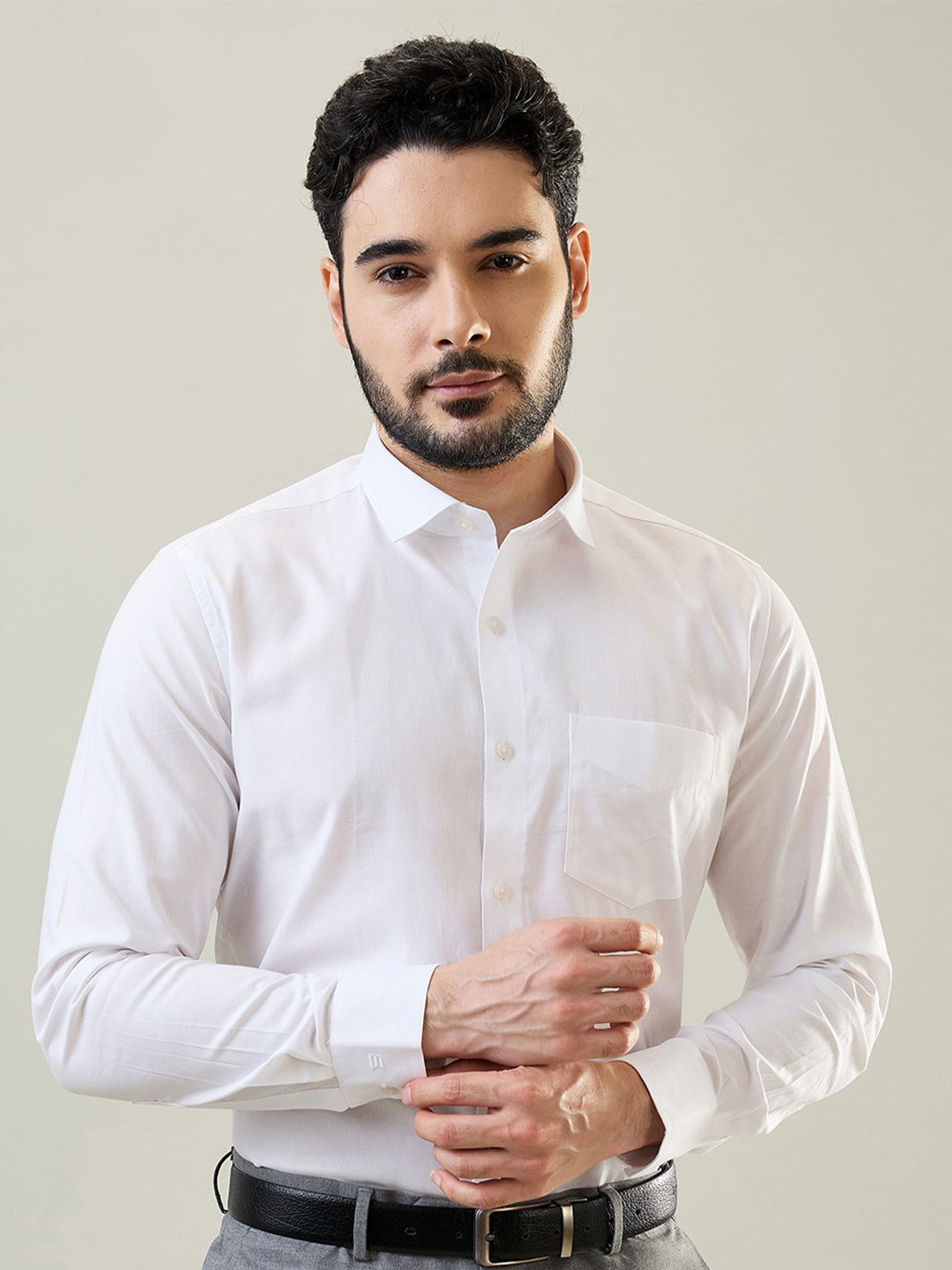TIM PARIS Tailored Fit Spread Collar Pure Cotton Formal Shirt