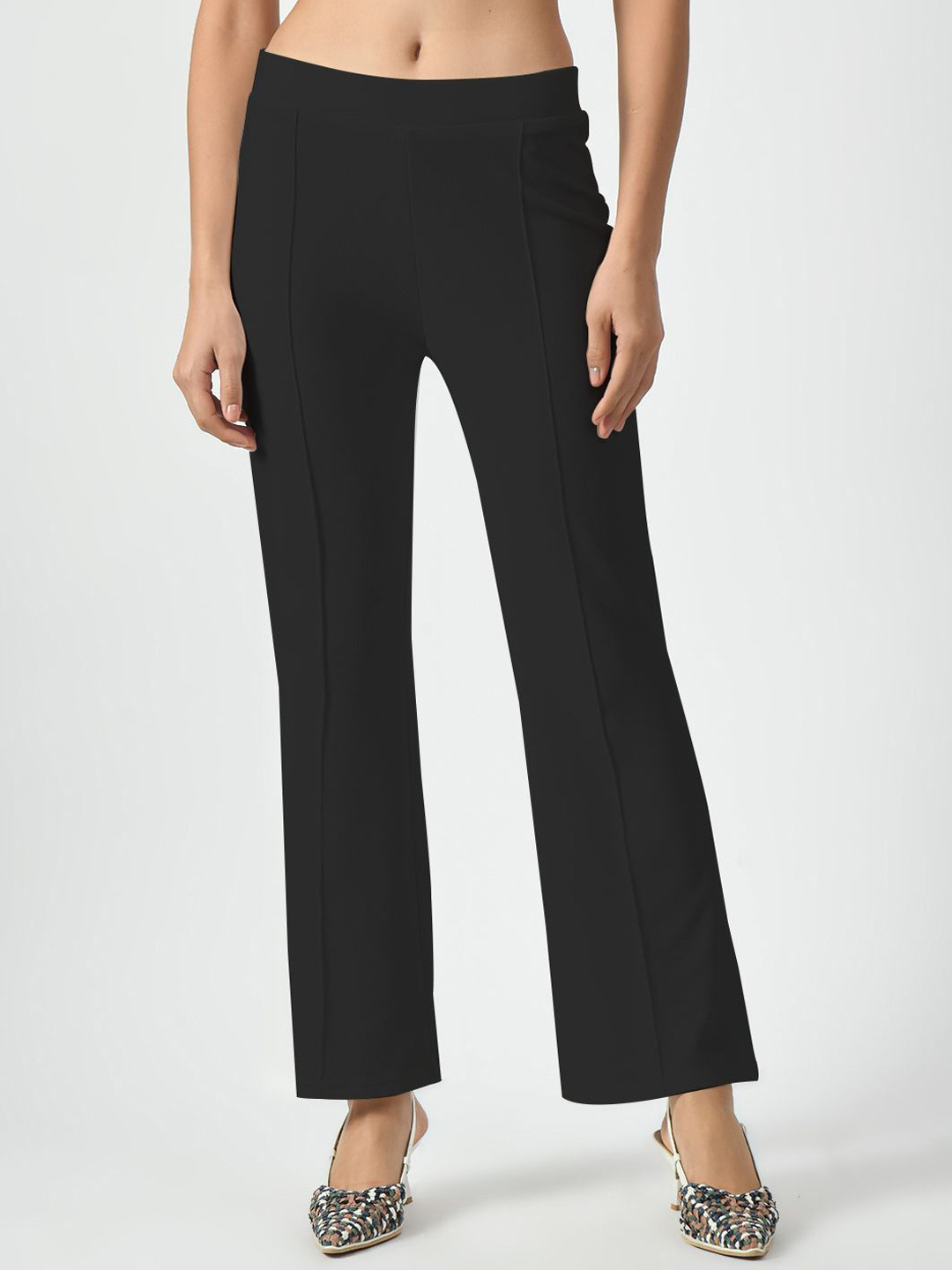 OFFICE & YOU Women Solid Regular Fit Low-Rise Wrinkle Free Trouser