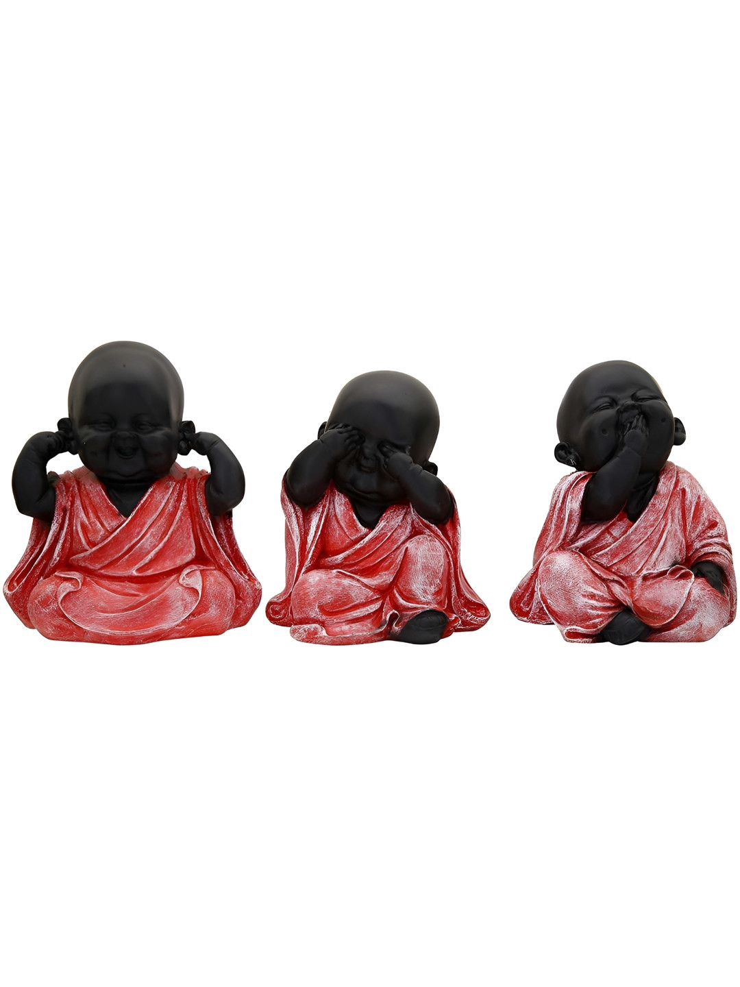 Aura Monk Black Polyresin Matte Prayer Room Set of 3 Small Showpieces - 4.7 Inches