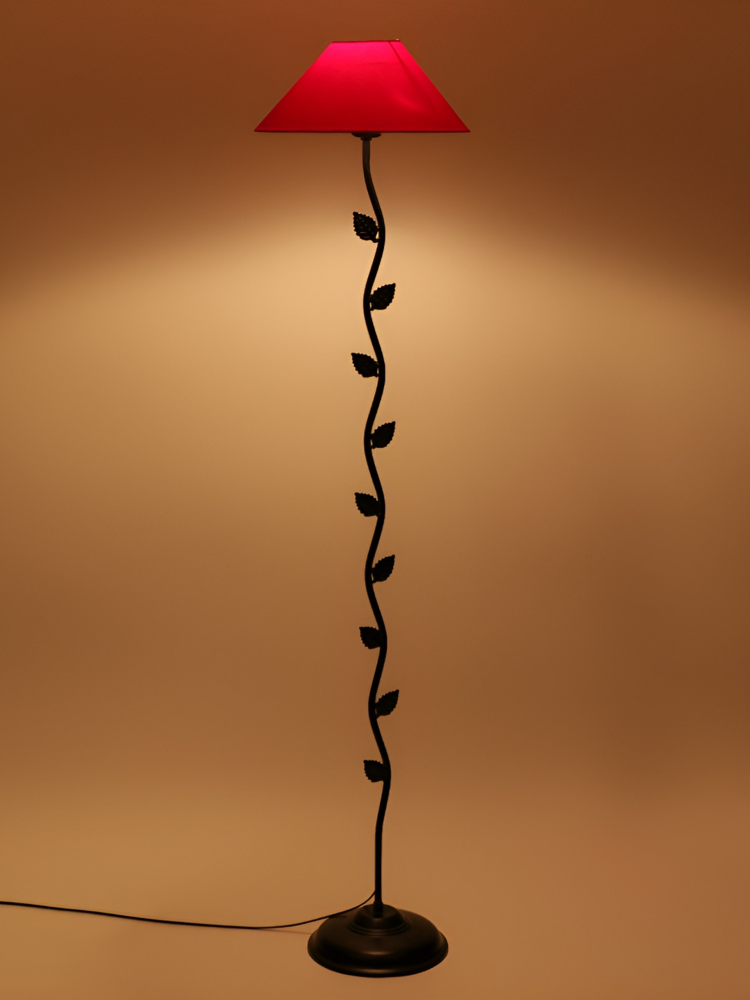 Devansh Black & Red Abstract Cotton Flat Leaf Floor Lamp