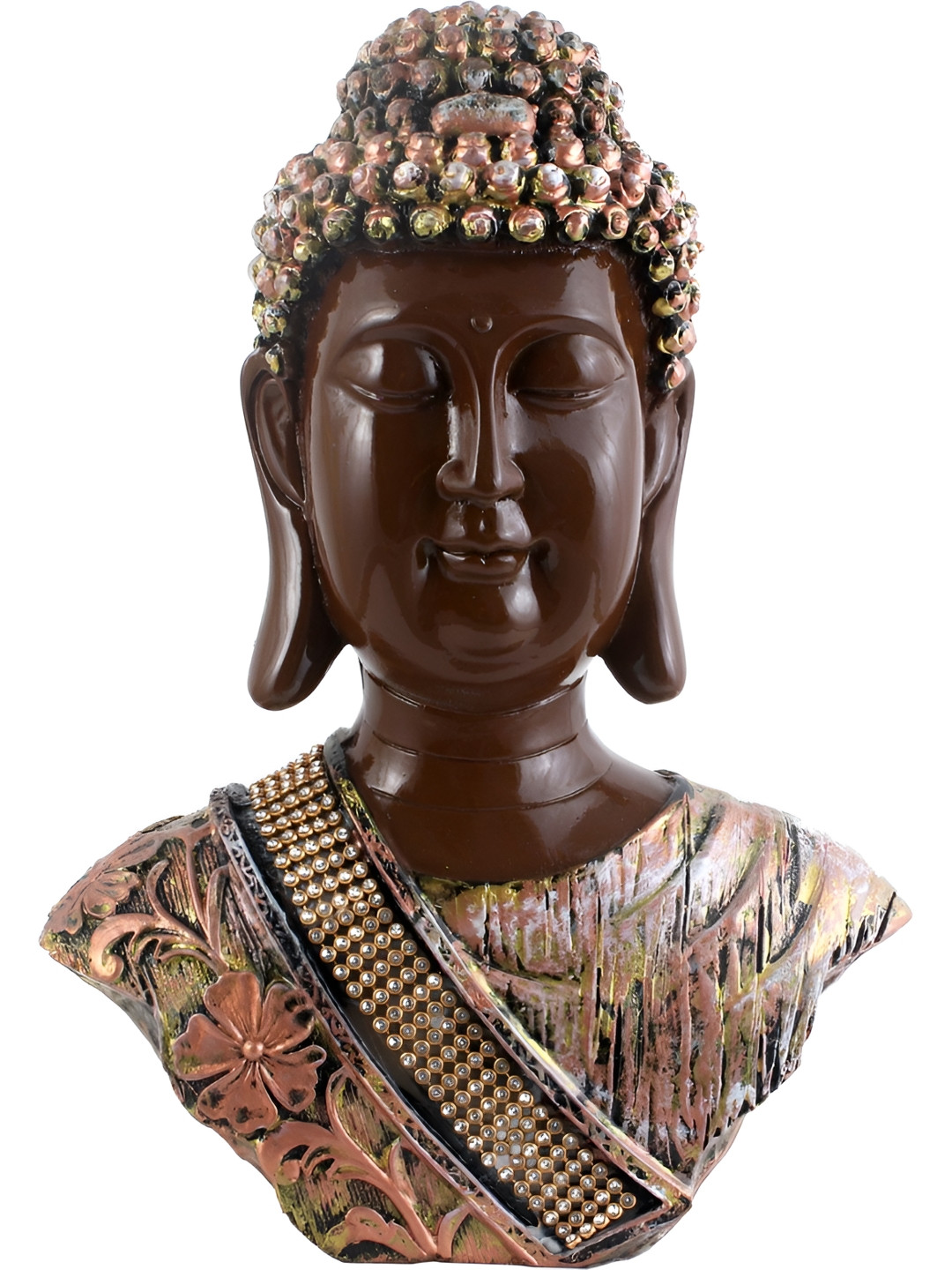 Aura Zarkan Buddha Brown Marble Glossy Living Room Medium Showpiece - 2.4 Inches