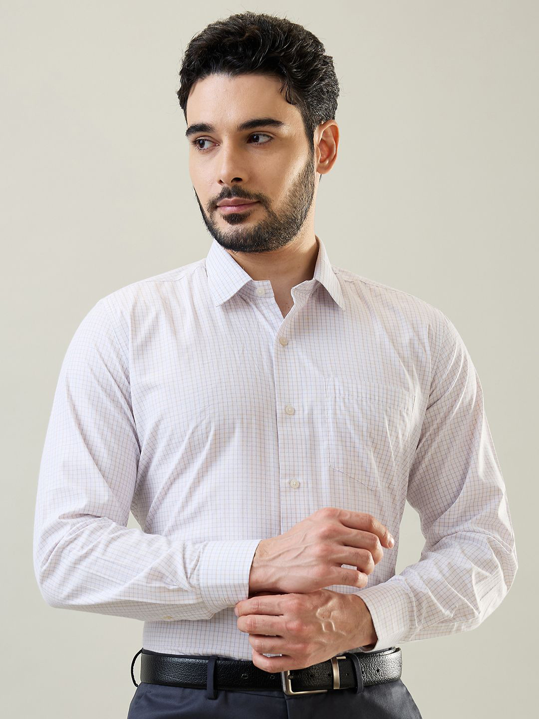 TIM PARIS Micro Checks Checked Pure Cotton Formal Shirt
