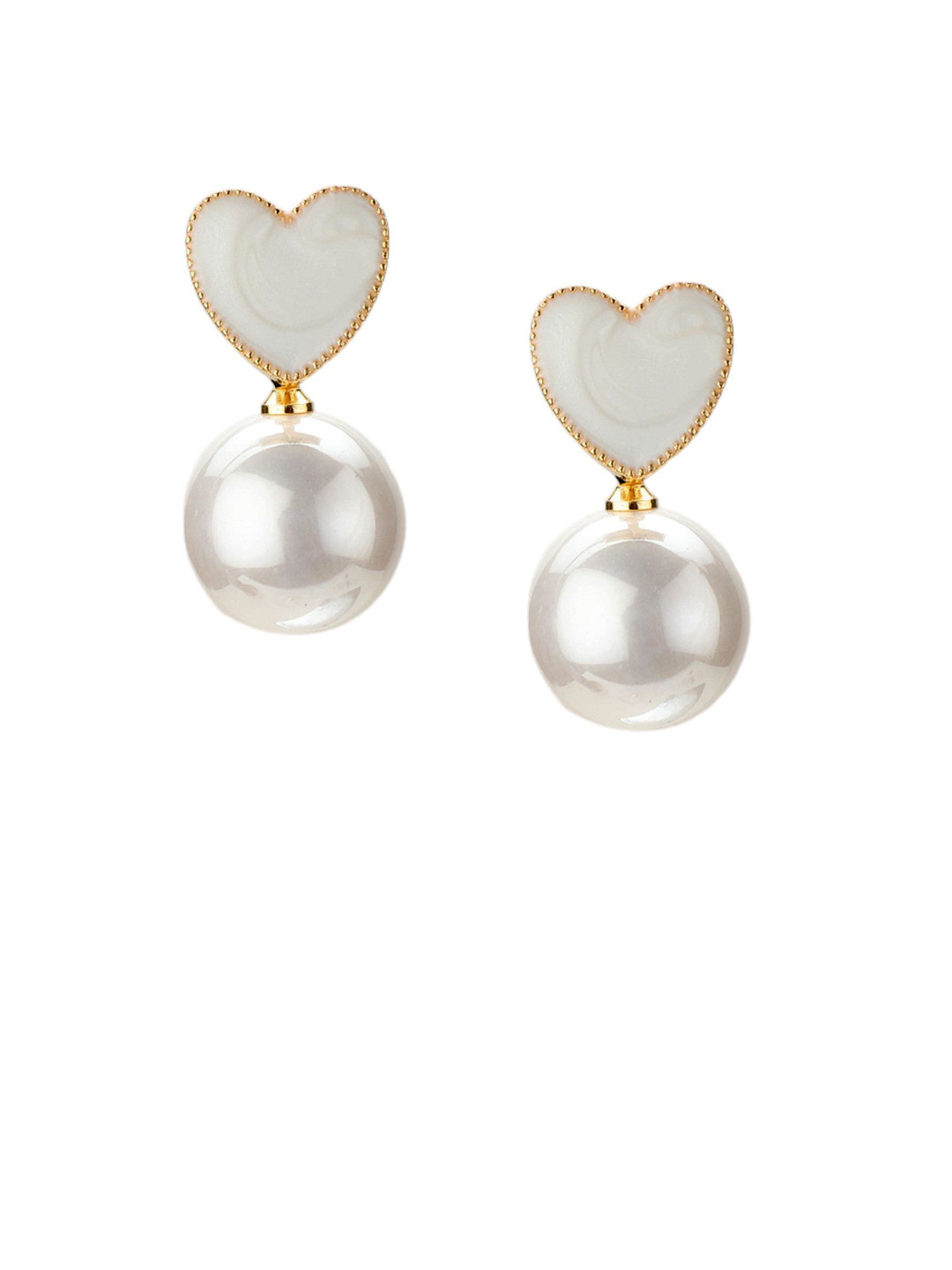 Sparking Dazzle Gold-Plated Pearls Beaded Heart Shaped Drop Earrings