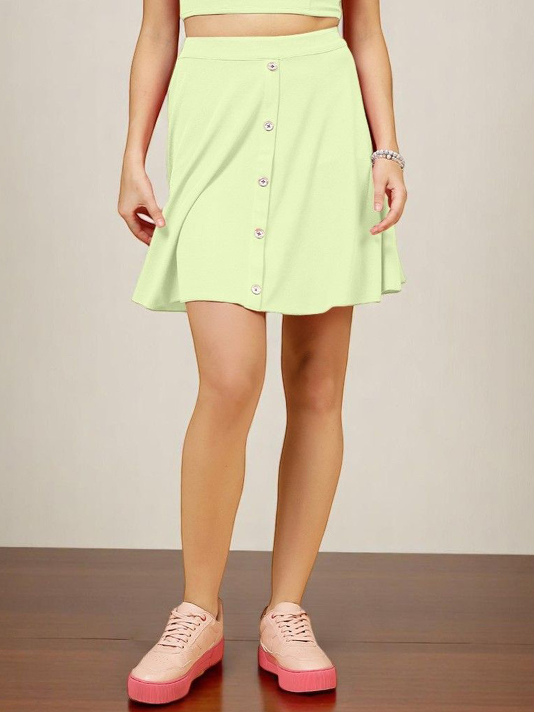 OOMPH! FACTOR A-line Above Knee Skater Skirt With buttons