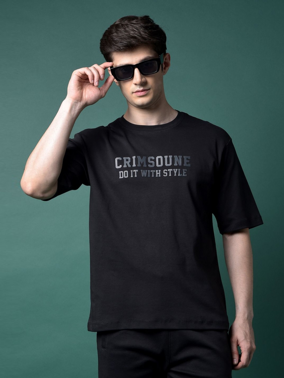 Crimsoune Club Men Typographic Print Pure Cotton Oversize T-Shirt