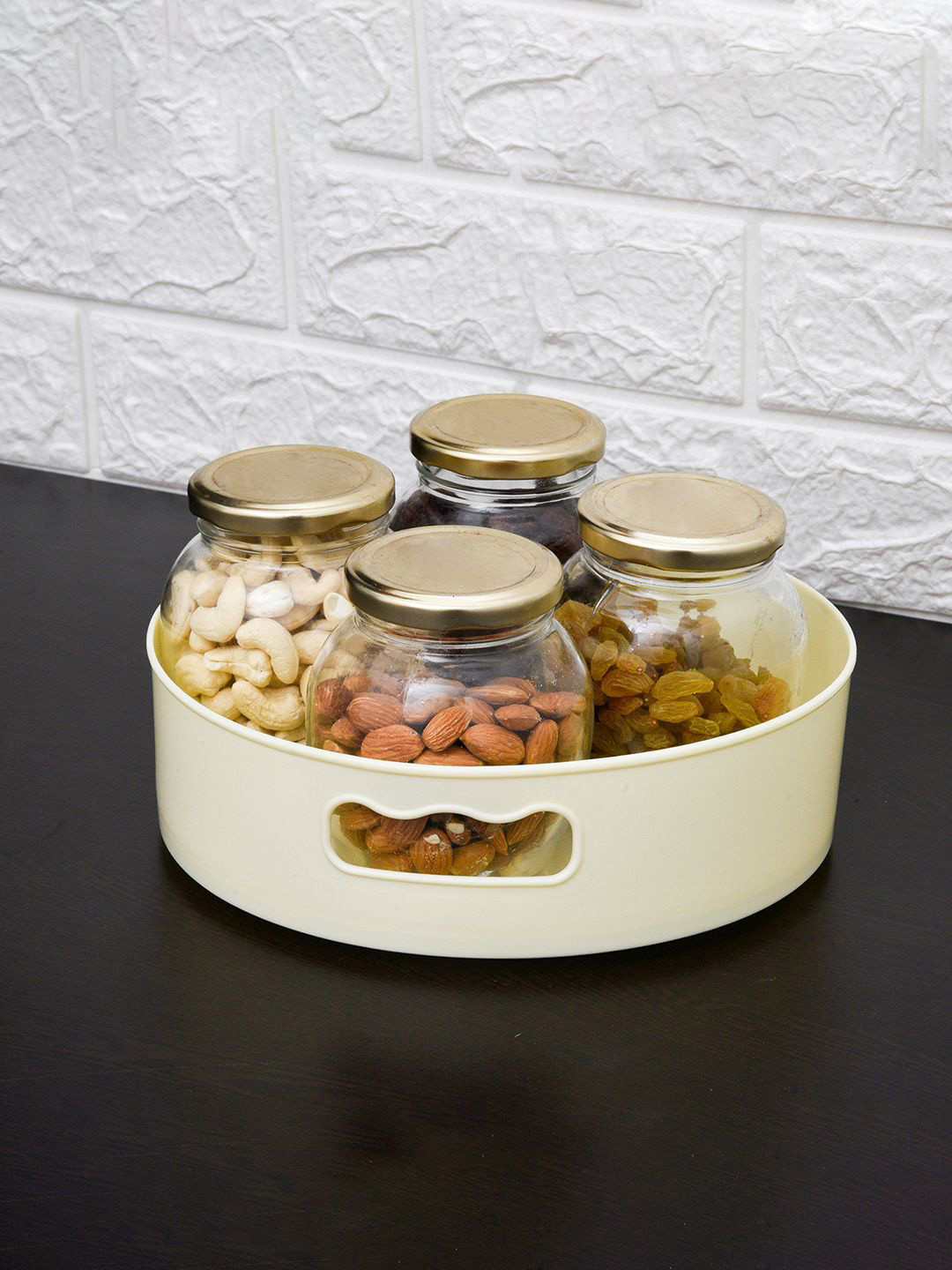 Kuber Industries Cream-Colored 360 Rotating Tray