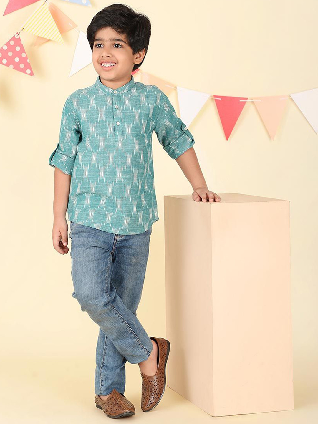Fabindia Boys Ethnic Motifs Printed Daily Cotton Straight Kurtas