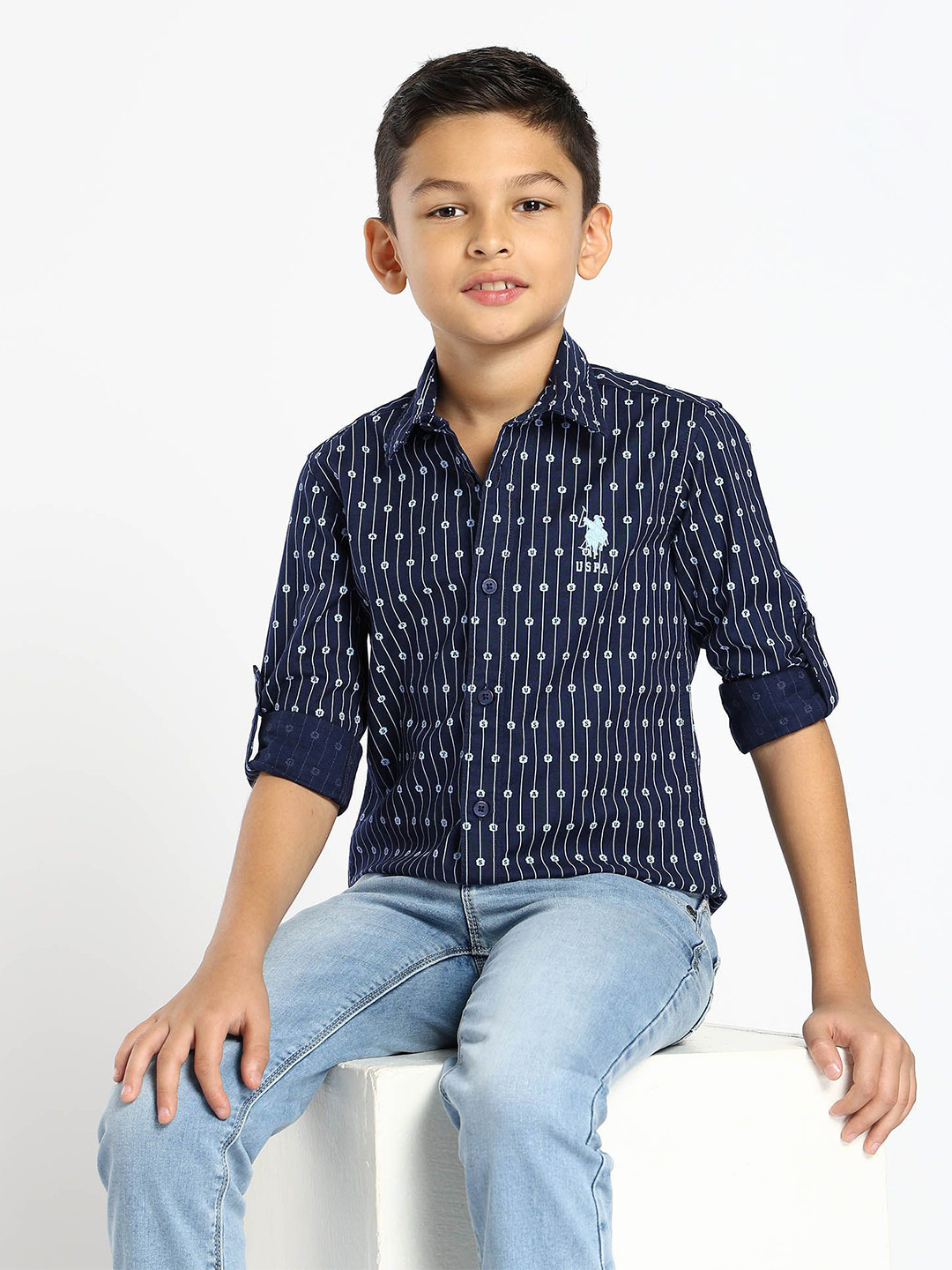 U.S. Polo Assn. Kids Boys Vertical Striped Spread Collar Casual Shirt
