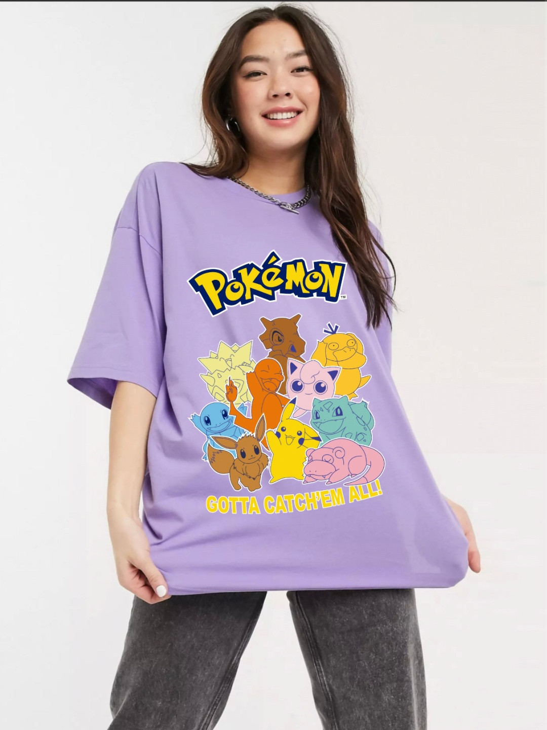 RAYACLOSET Graphic Printed Round Neck Cotton Oversized T-shirt