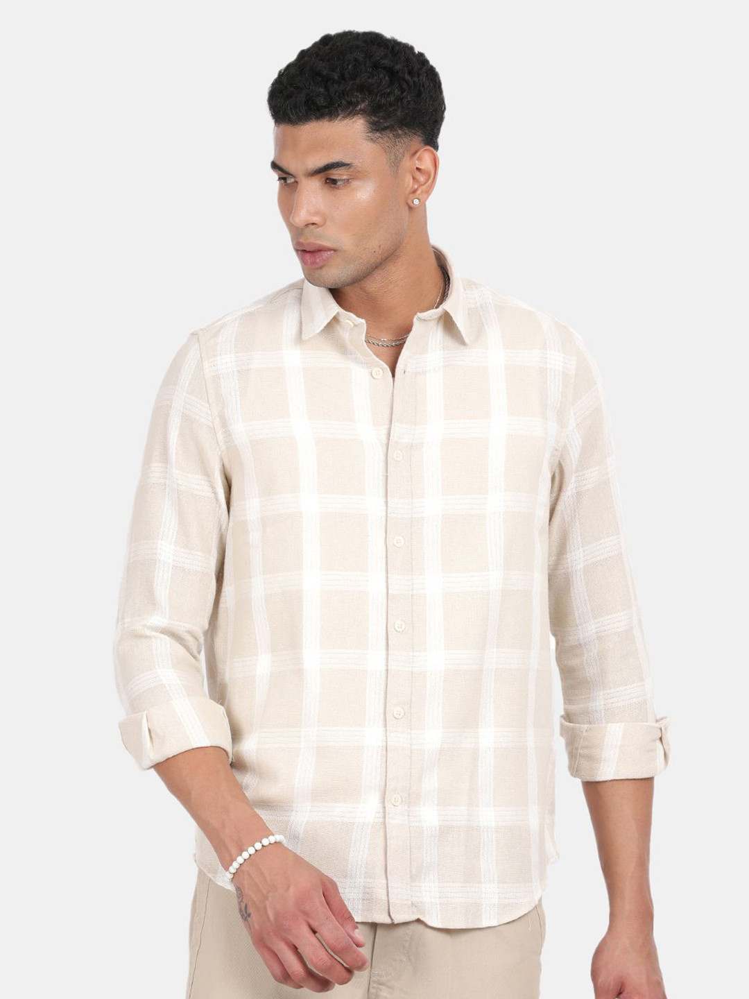 Blu MNKY Checked Spread Collar Smart Slim Fit Casual Shirt