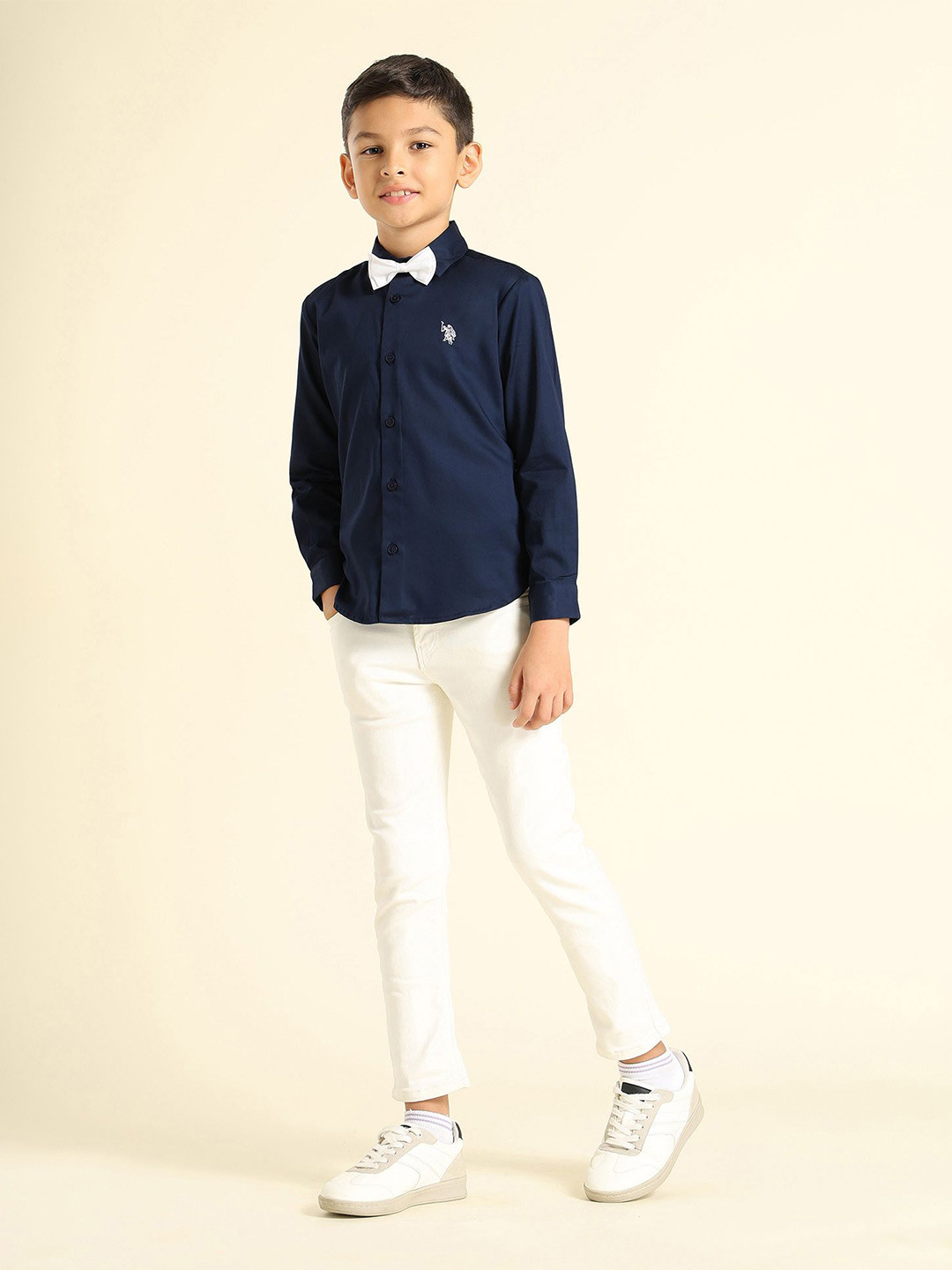 U.S. Polo Assn. Kids Boys Solid Spread Collar Cotton Casual Shirt